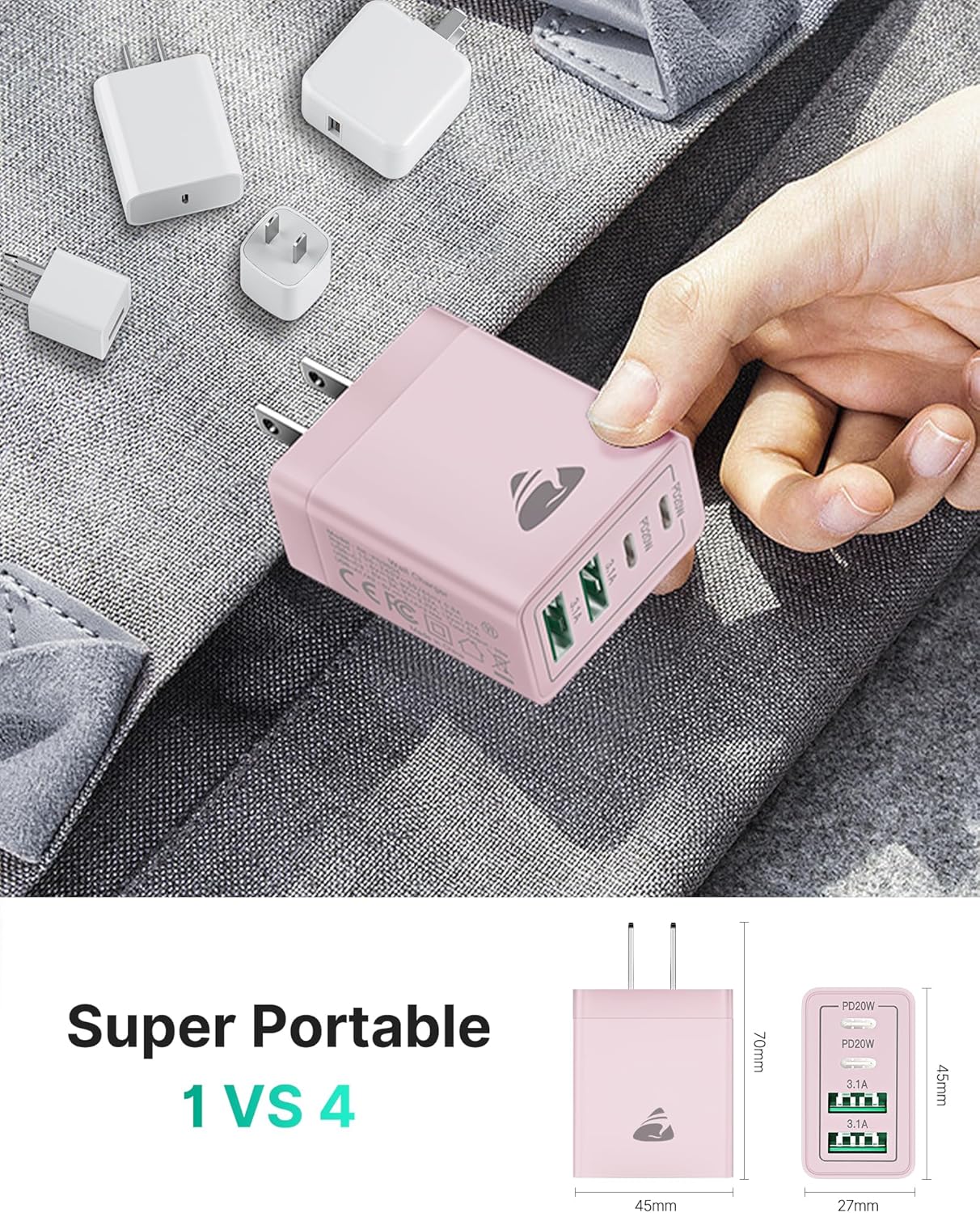 40W USB C Charger Cube, 2-Pack Fast Charging Block, 4-Port QC Wall Plug +PD 3.0 Power Adapter Multiport Brick Type C Charger Block for iPhone 15/15 Pro/15Plus/14/14 Pro/13/12/11,iPad, Airpods,Samsung