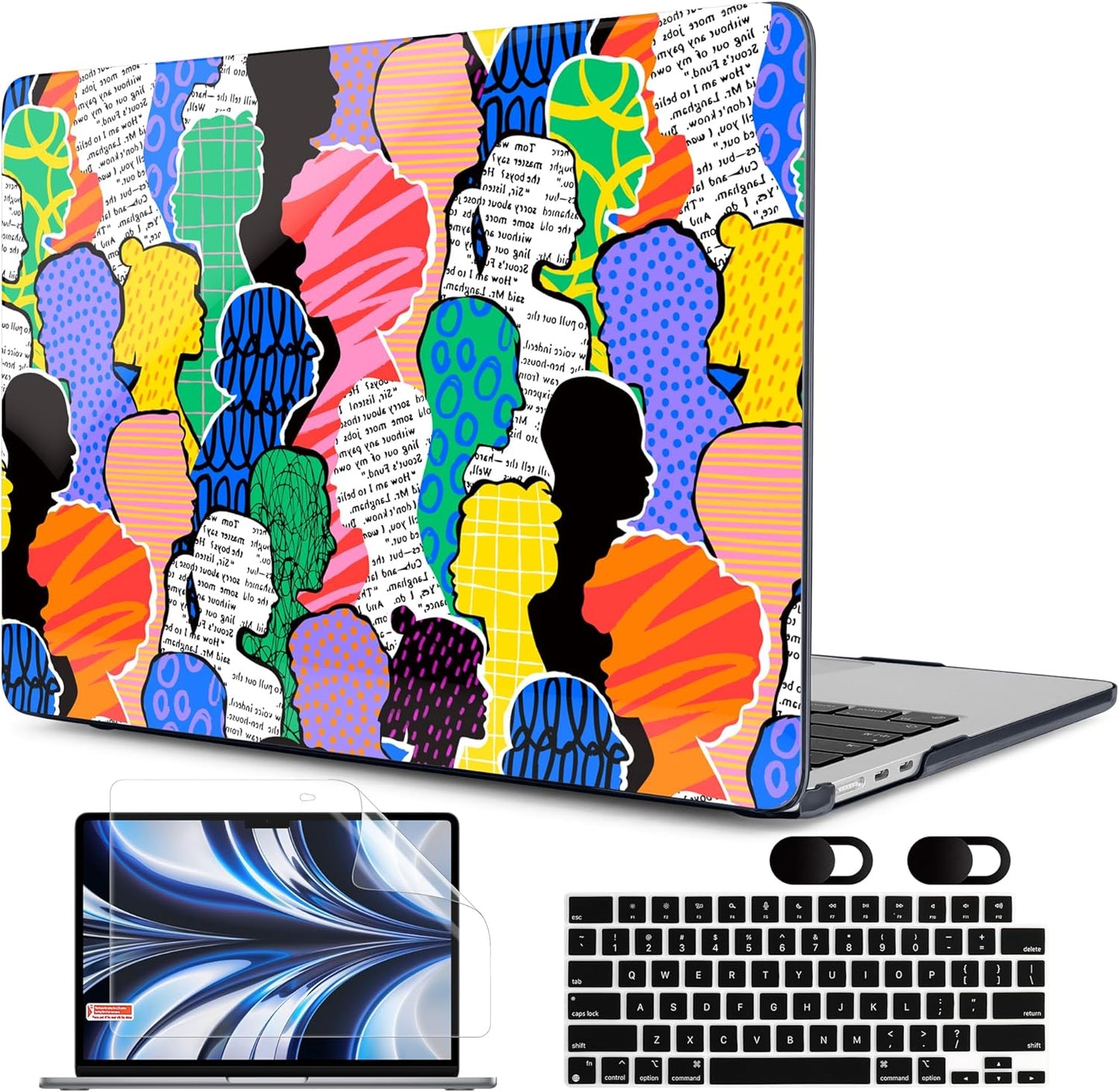MEEgoodo Case for MacBook Air M4/M3/M2 13.6 inch 2025 2024 2022, Fit Model A3240 A3113 A2681,Compatible with MacBook Air 13 inch, Laptop Hard Shell Case with Keyboard Cover,Diverse People Abstract Art