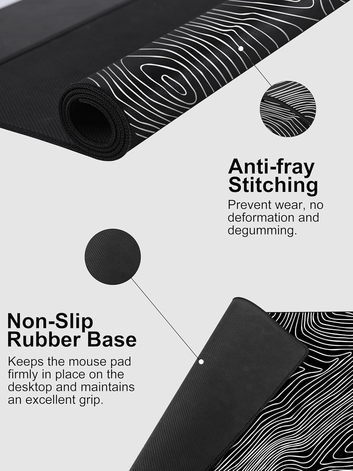 TopMade Mouse Pad with 15W Fast Wireless Charging, 31.5"x15.75" XXL Large Gaming Waterproof Desk Pad with Ultra-Smooth Surface, Non-Slip Base, Computer Desk Mat, Black Topographic Map #1