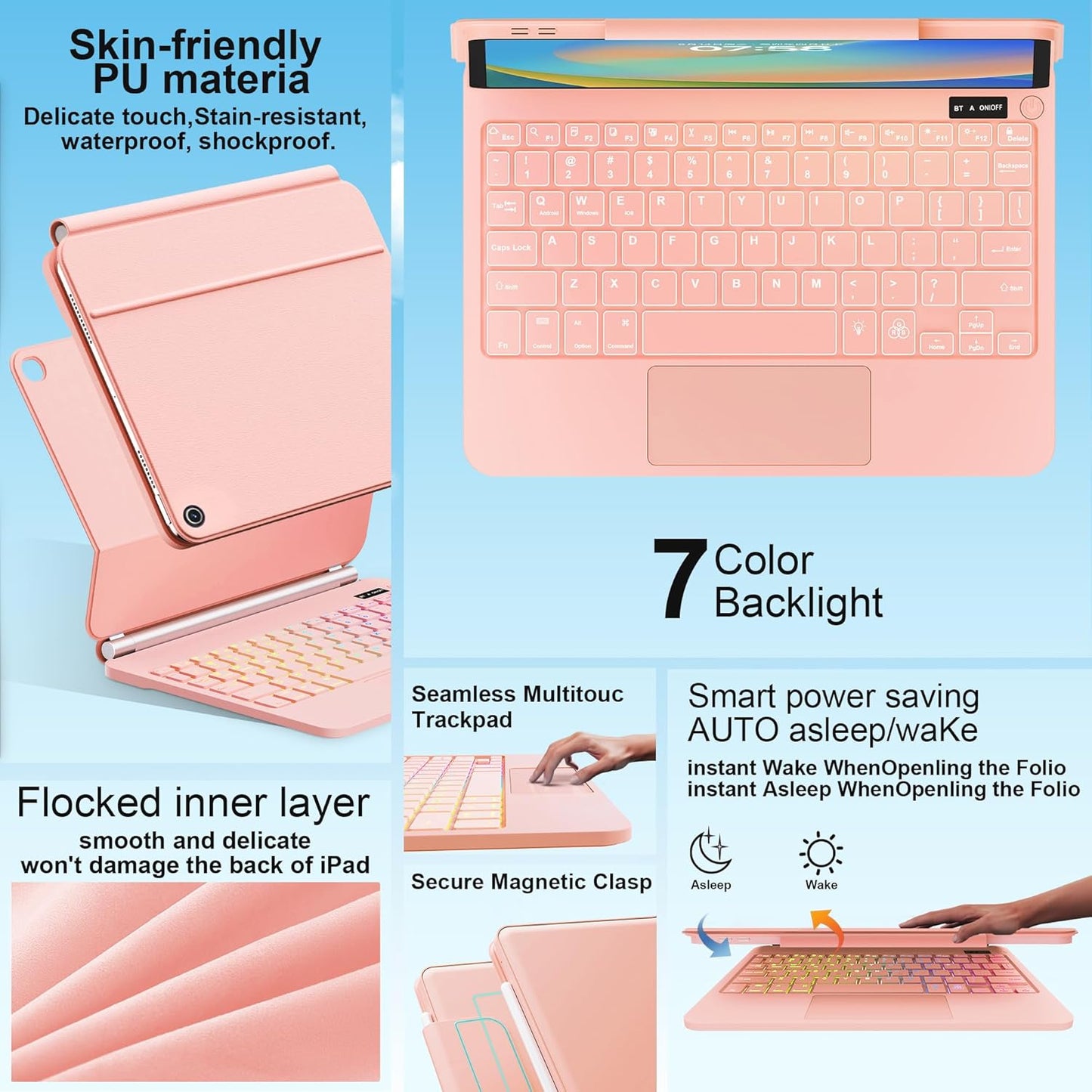 for iPad 9th Generation Case with Keyboard,Magic Style Keyboard Case for iPad 9th/8th/7th Gen 10.2 inch - Floating Cantilever Magnetic Stand Multi-Touch Trackpad (Rose Gold)
