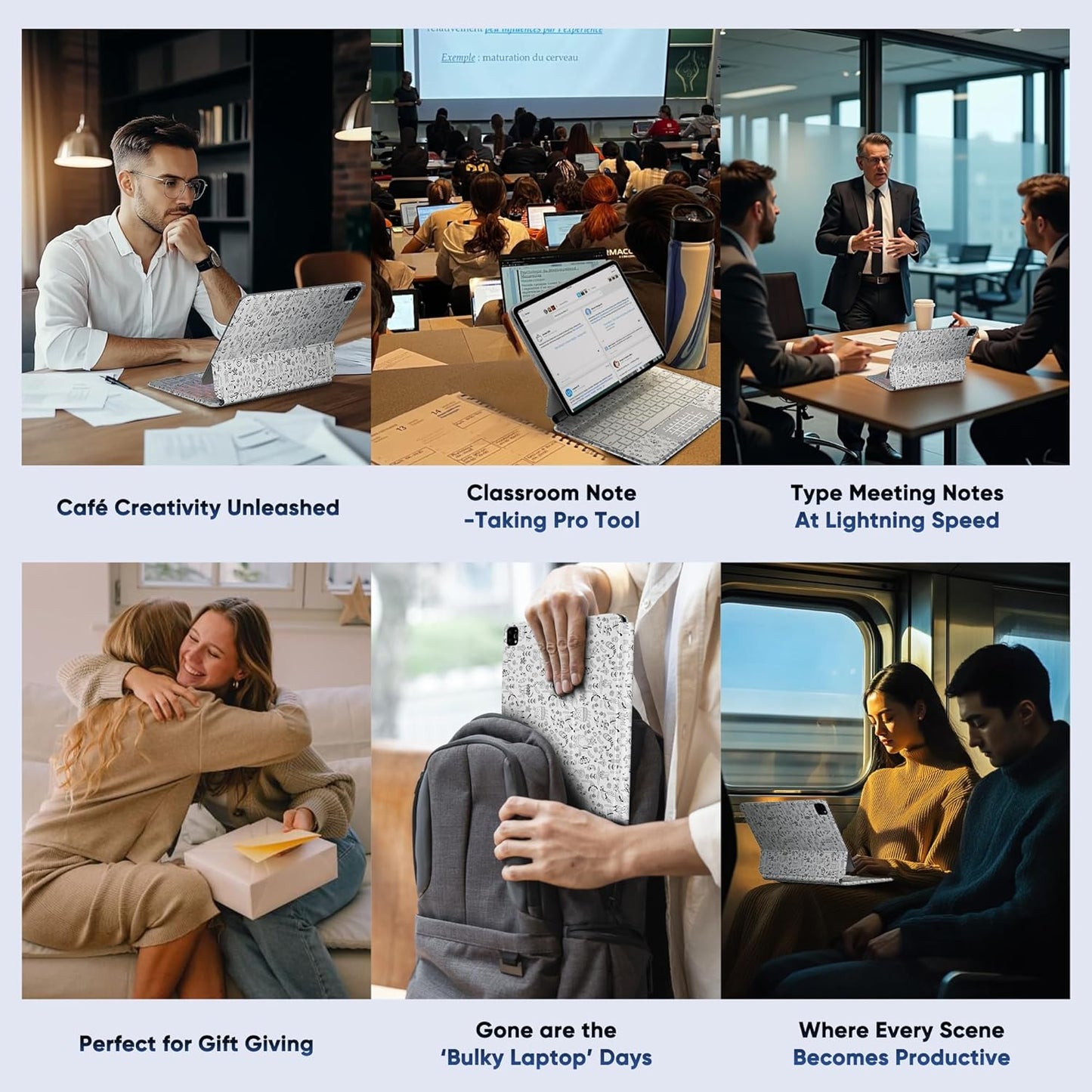 Keyboard Case for iPad Air 11 inch M2/M3 & iPad Pro 11 inch (1st/2nd/3rd/4th Generation) & iPad Air 4th/5th Gen 10.9" Magic Magnetic Keyboard Case with Multi-Trackpad 7 Color Backlit (White)