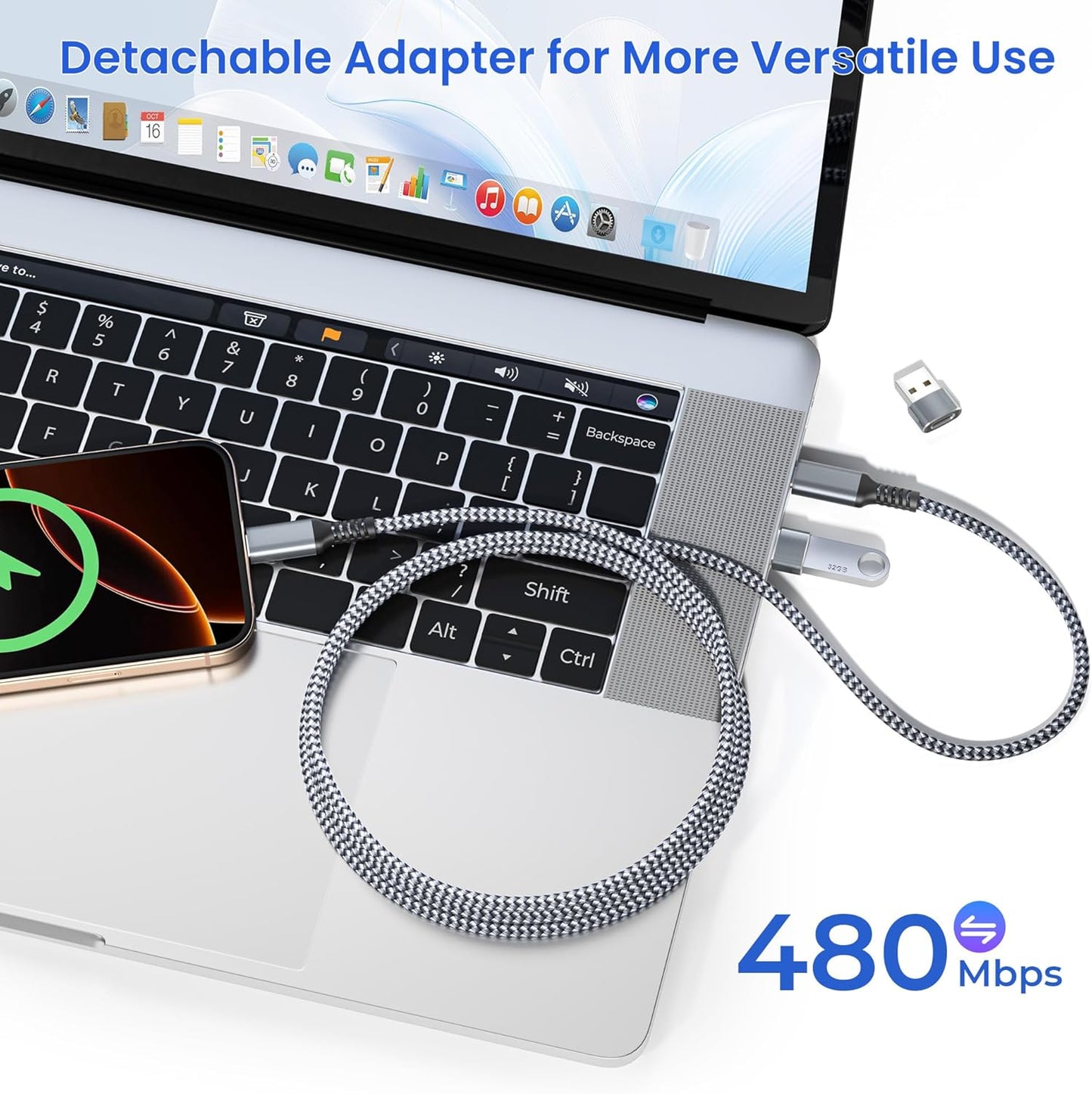 Elebase USB Type C to C 100W Cable 10FT with USB Adapter,Fast Charging PD Charger Cord for iPhone 16 15 Pro Max Plus,Samsung Galaxy S23 S25 S24,Car Play,MacBook Mac,iPad 10,Z Flip Fold 5,Ultra,A53 A54