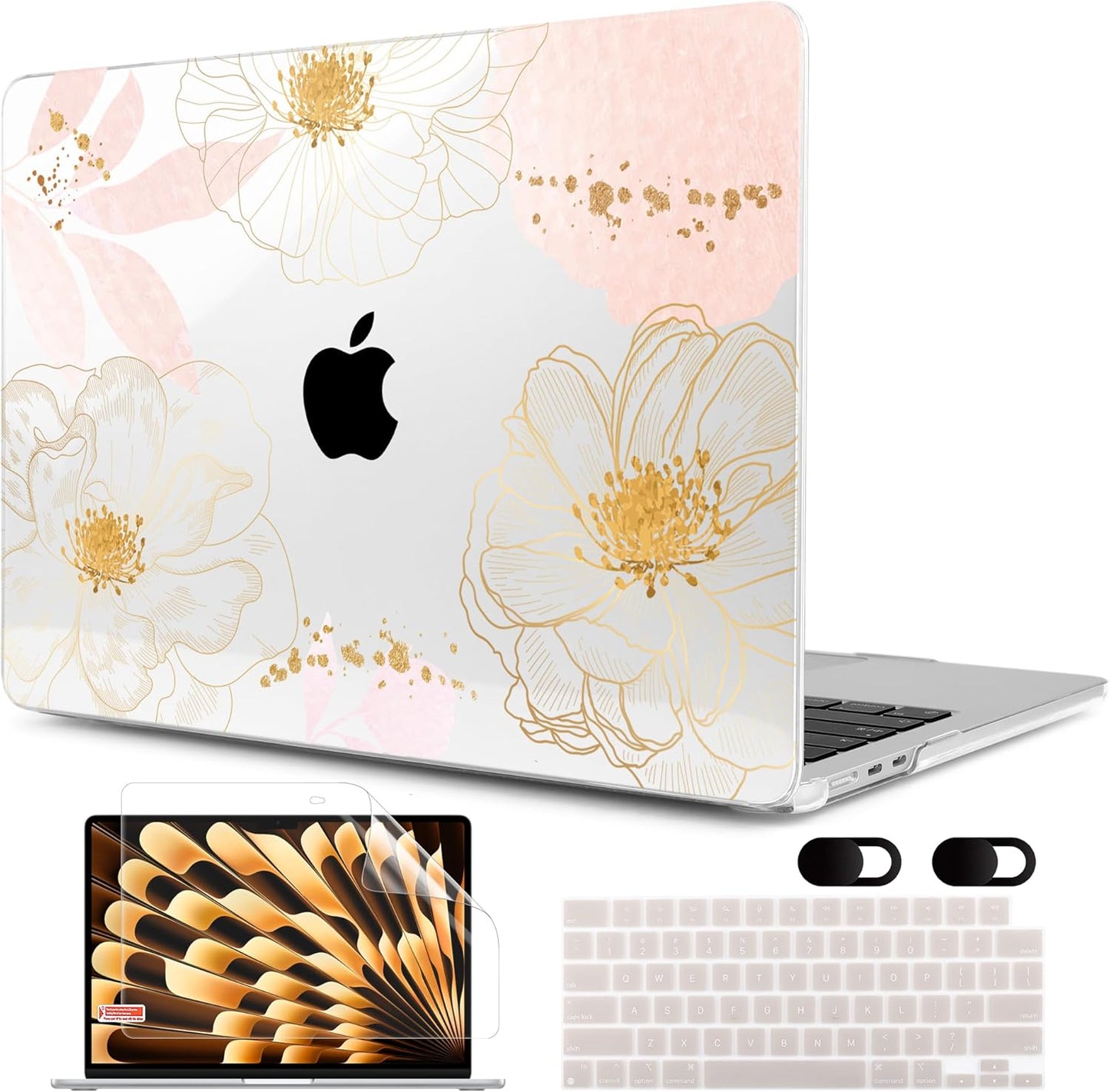 MEEgoodo Case for MacBook Air M4/M3/M2 13.6 inch 2025 2024 2022, Fit Model A3240 A3113 A2681, Compatible with MacBook Air 13 inch, Laptop Hard Shell Case with Keyboard Cover, Tropical Pink Flowers