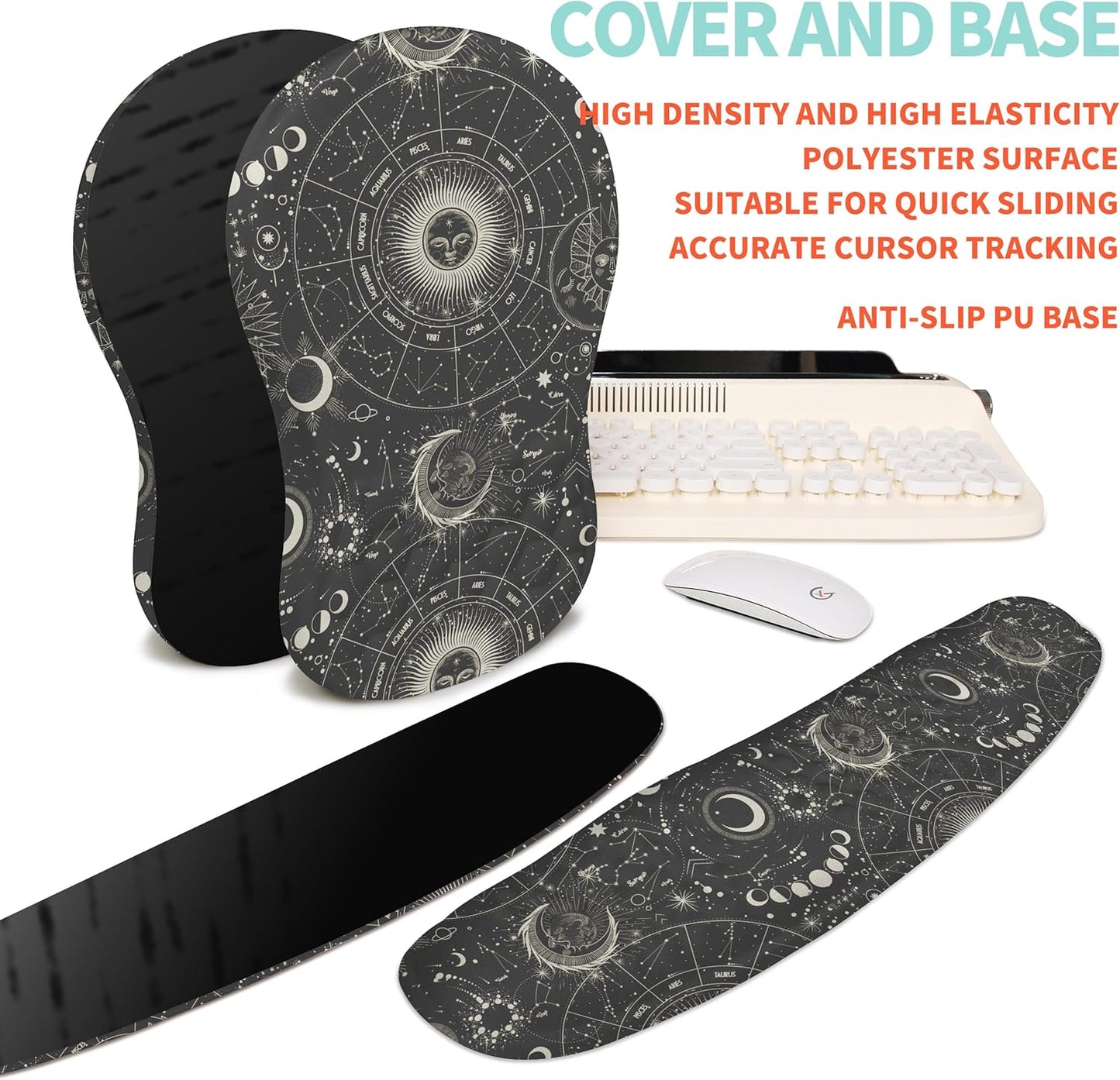2-in-1 Ergonomic Set, Wave Rise Keyboard Wrist Rest and Massage Bulge Slope Mouse Pad Wrist Support, Cushion Memory Foam Integrated to Relieve Wrist Pain, Constellation