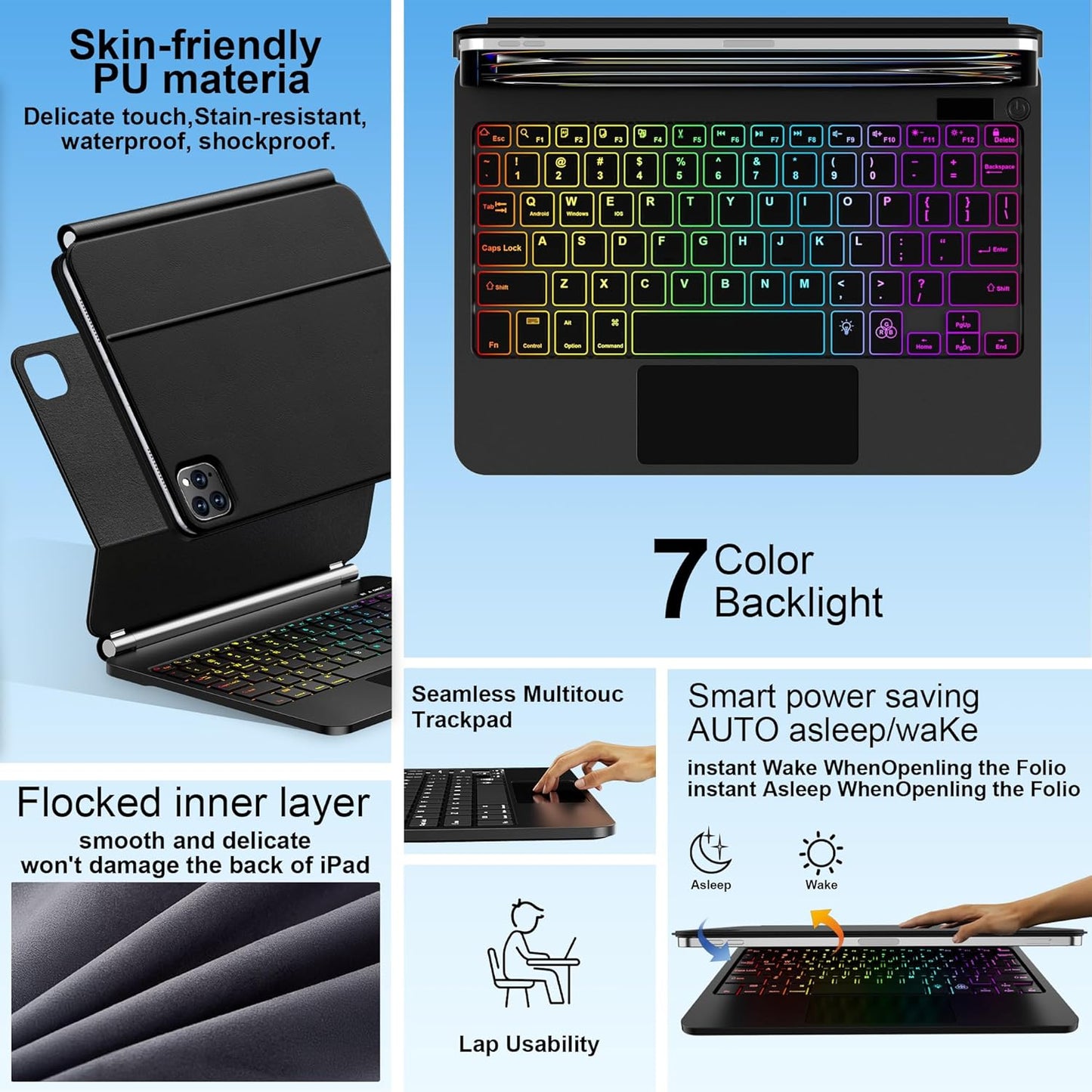 for iPad Pro 13 Inch Case with Keyboard (M4, 2024)๏ผMagic-Style Magnetic โ 7 Colors Backlight -Floating Cantilever Stand - Multi-Touch Trackpad Keyboard Case for iPad Pro 13