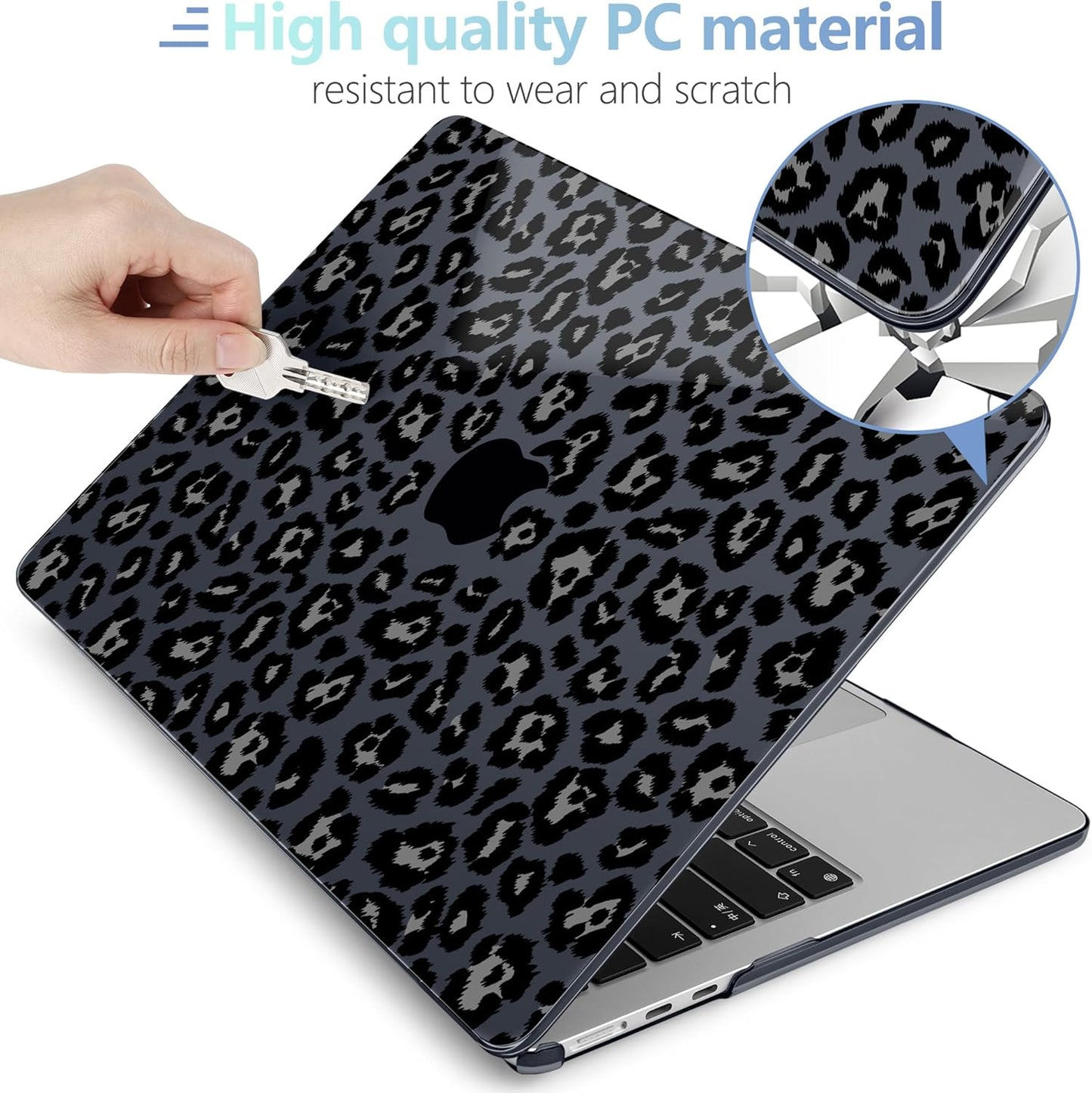 MEEgoodo Case for M4/M3/M2 MacBook Air 13.6 inch Case 2025 2024 2022, Fit Model A3240/A3113/A2681, Laptop Hard Shell with Keyboard Cover Compatible with MacBook Air 13 inch, Snow Leopard Texture