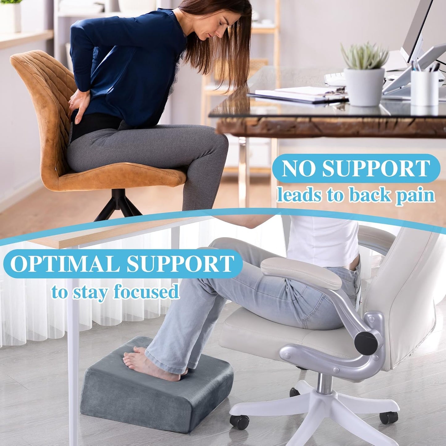 ROYALAY Adjustable Foot Rest Under Desk for Office, High-Density Foam Foot Rest with 3 Adjustable Heights, Ergonomic Footrest with Washable Cover for Home, Airplane, Travel(16 * 16 * 17in, Gray)
