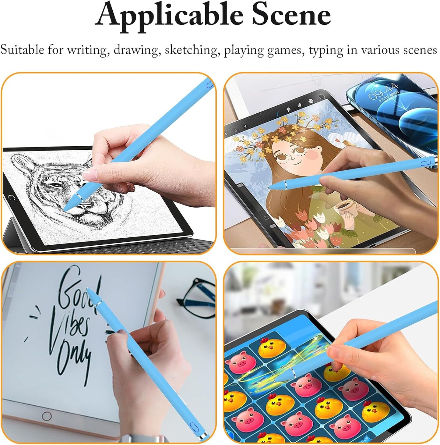 DOGAIN Active Stylus Pen for Touchscreen, iPad Pencil 1.5mm Fine Point Pen, Digital Pens Rechargeable for Tablet, Stylus Pens Compatible with iPad Air/Mini/Pro/Android/iPhone and Most Device - Blue