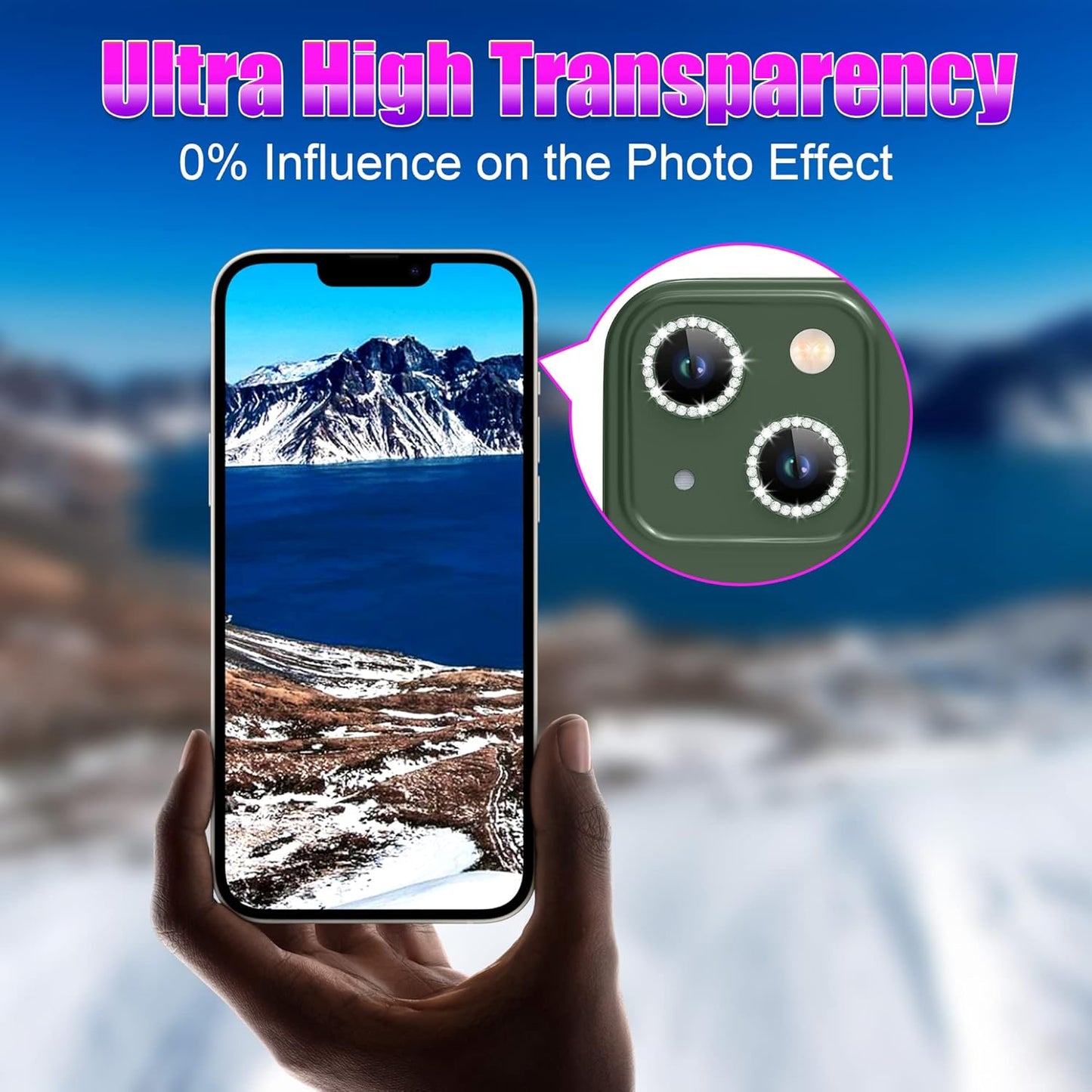 AGVEE 3+3 6 Pack for iPhone 13 6.1 inch / 13 Mini 5.4 inch Camera Lens Cover Protector, Bling Diamond & Bling Glitter Metal Ring 9H Tempered HD Glass Camera Cover Protector Film, Bling-Green