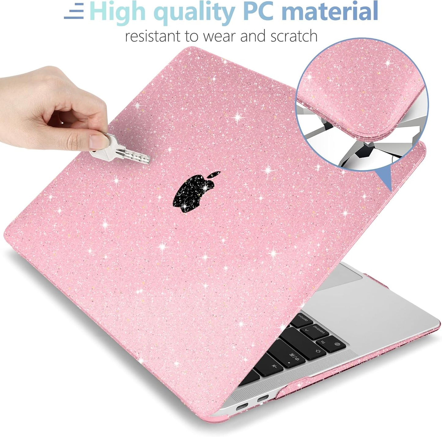 MEEgoodo Case for MacBook Air 13 inch 2021 2020 2019 2018 Released A2337 M1 A2179 A1932 with Touch ID, Thin Soft PC Hard Shell with Keyboard Cover Compatible with MacBook Air Case 13.3, Glitter Pink