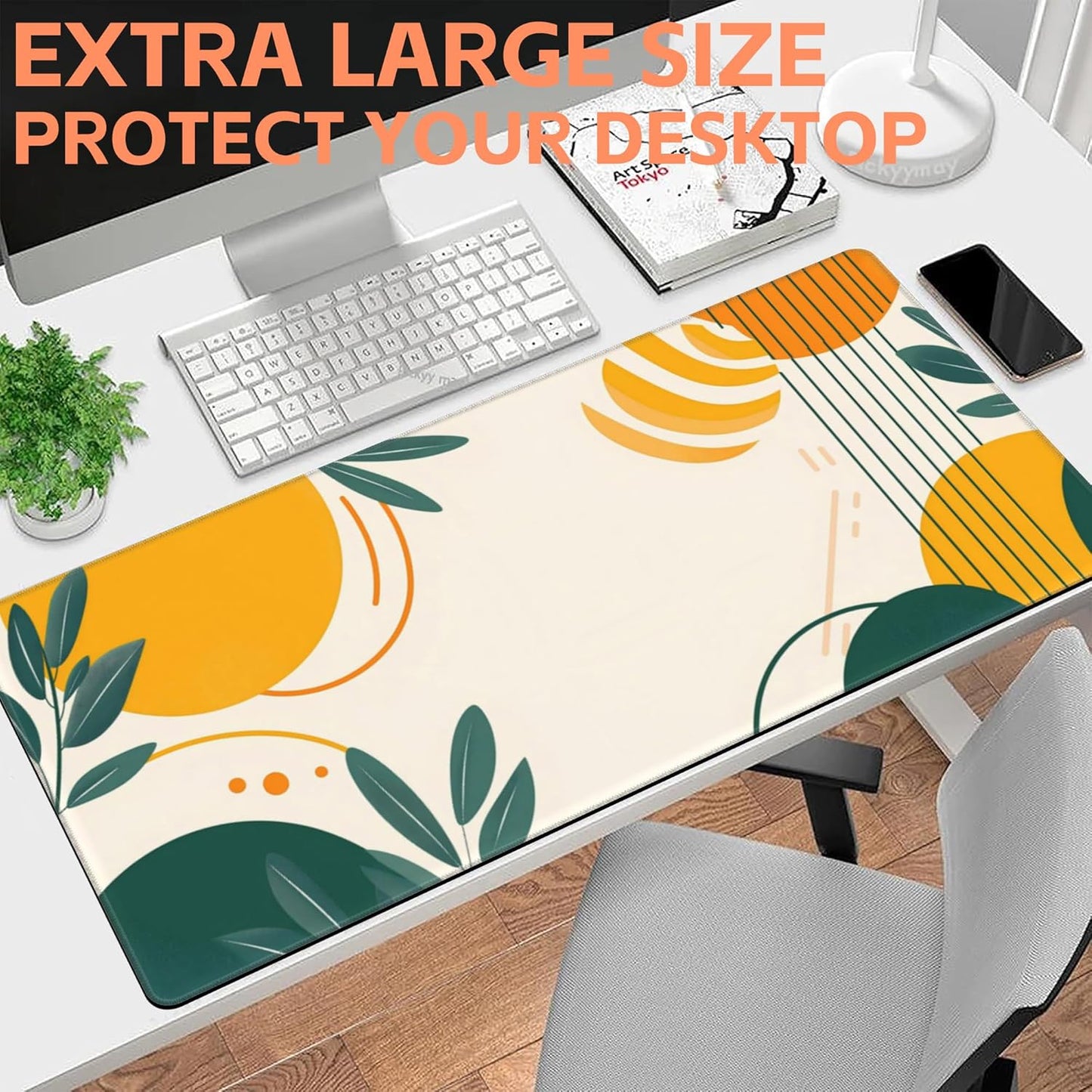 Mouse Pad Large Abstract Shapes and Lines Non-Slip Game Desk Mat with Stitched Edge Laptop Keyboard Desk Pad for Work Home Gaming (35.4 x 15.7 Inches)