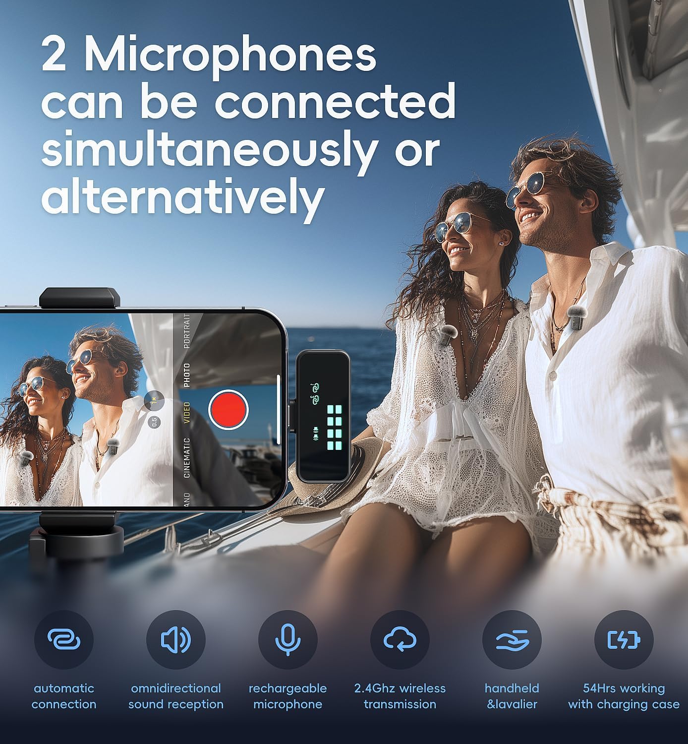 Microphone for iPhone with Charging Case Mini Microphone Wireless Lavalier USB C Lapel Mic Clip on Mic for iPhone, iPad, Android for Video Recording, Vlog, YouTube, TikTok