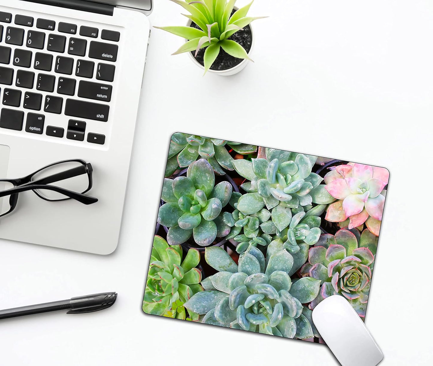 Cute Succulents Mouse Pad, Kawaii Succulent Mouse Pad for Women, Anti-Slip Rubber Base Wireless Mouse Pads for Laptop
