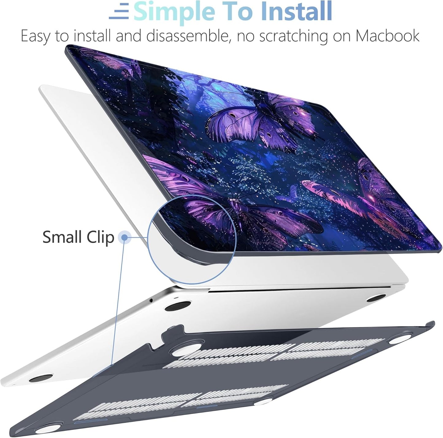 MEEgoodo Case for M4/M3/M2 MacBook Air 13.6 inch Case 2025 2024 2022, Fit Model A3240/A3113/A2681, Laptop Hard Shell with Keyboard Cover Compatible with MacBook Air 13 inch, Purple & Blue Butterflies