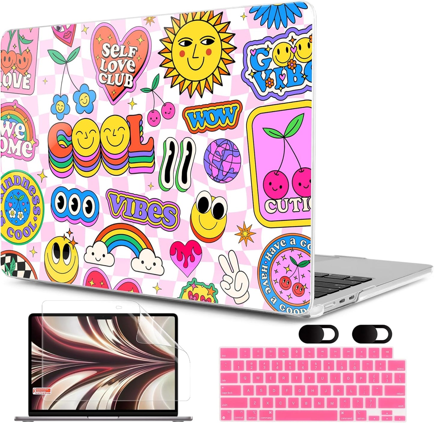 MEEgoodo Case for M4/M3/M2 MacBook Air 13.6 inch Case 2025 2024 2022, Fit Model A3240/A3113/A2681, Laptop Hard Shell with Keyboard Cover Compatible with MacBook Air 13 inch, Pattern Stickers