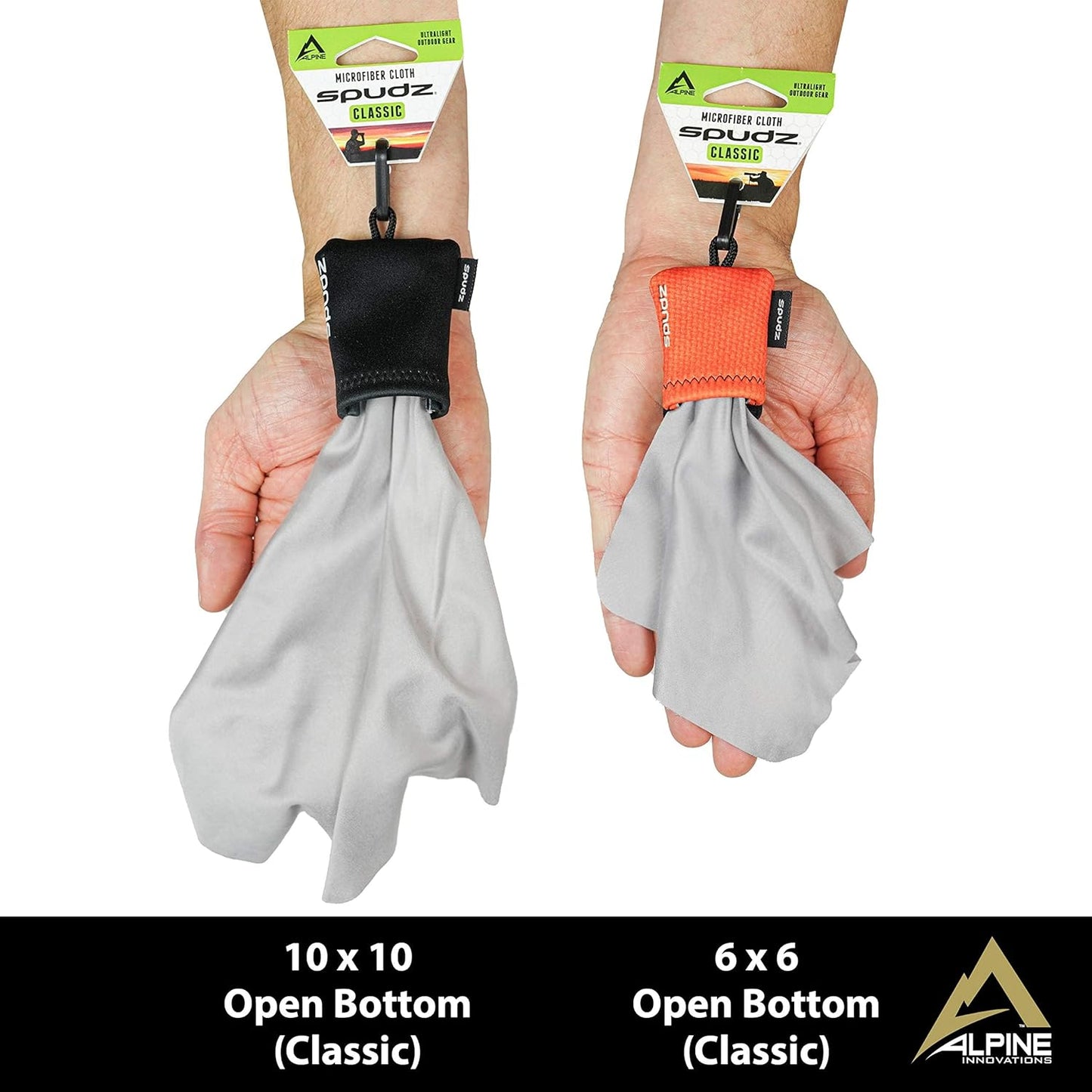 SPUDZ Classic Microfiber Lens Cleaner – Clip-On Pouch, Washable – for Binoculars, Scopes, Glasses, Screens | Stealth Shadow, 6 x 6 Inch (3-Pack)