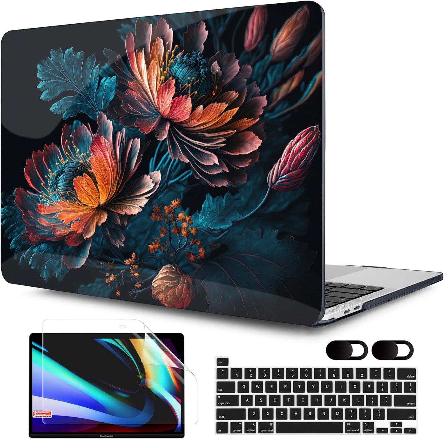 MEEgoodo Case for MacBook Pro 13 inch 2022 2021 2020 New A2338 M2/M1 A2251 A2289, Laptop Hard Shell Cases with Keyboard & Camera Cover Compatible Case, Bunch Flowers (A2338/A2251/A2289)