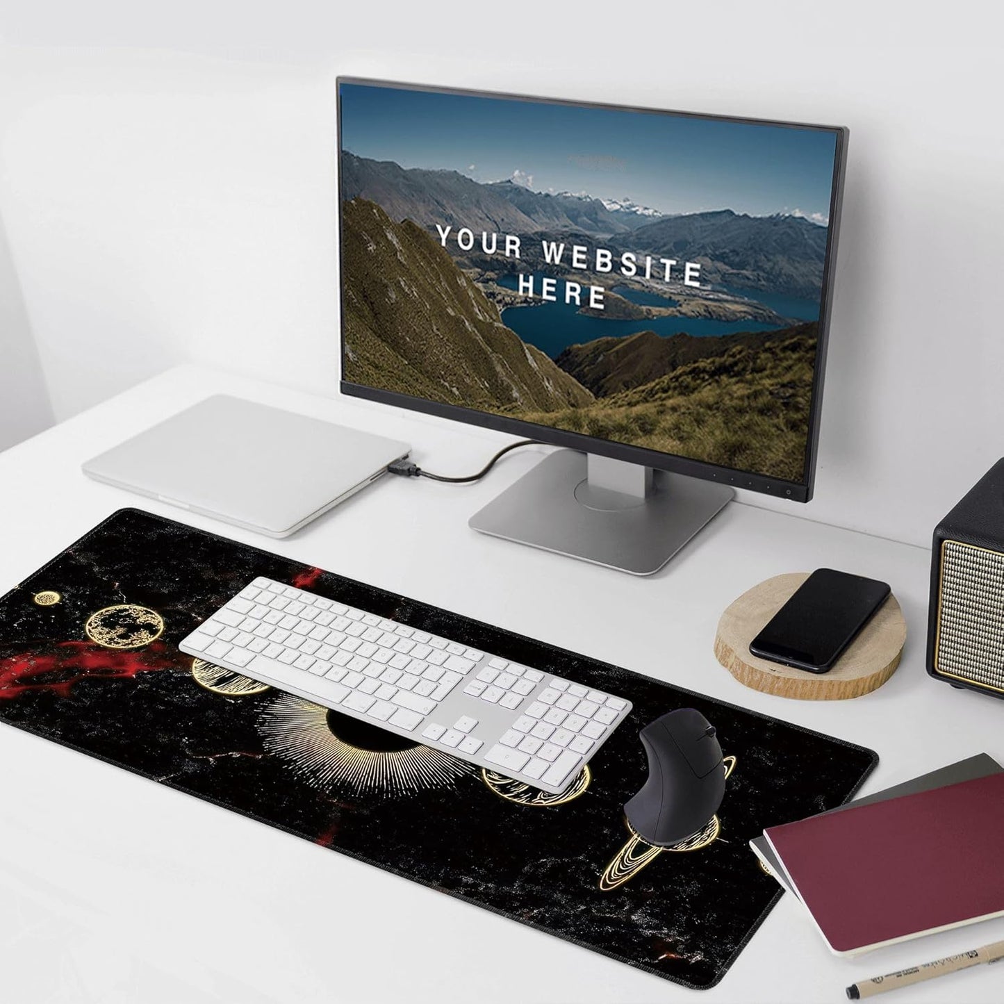 Galaxy Planet Large Mouse Pad,Gaming Keyboard Desk Pad,Extended Mouse Mat Non-Slip Rubber Base with Stitched Edges for Office Game Home XXL 35.4"x15.7"