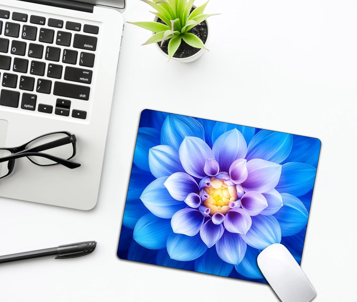 Blooming Blue Lotus Flower Mouse Pads for Desk, Portable Wireless Computer Mouse pad Small Design with Women, Non-Slip Rubber Base Laptop Mousepad 9.5" x 7.9" Smooth Surface for Office & Travel