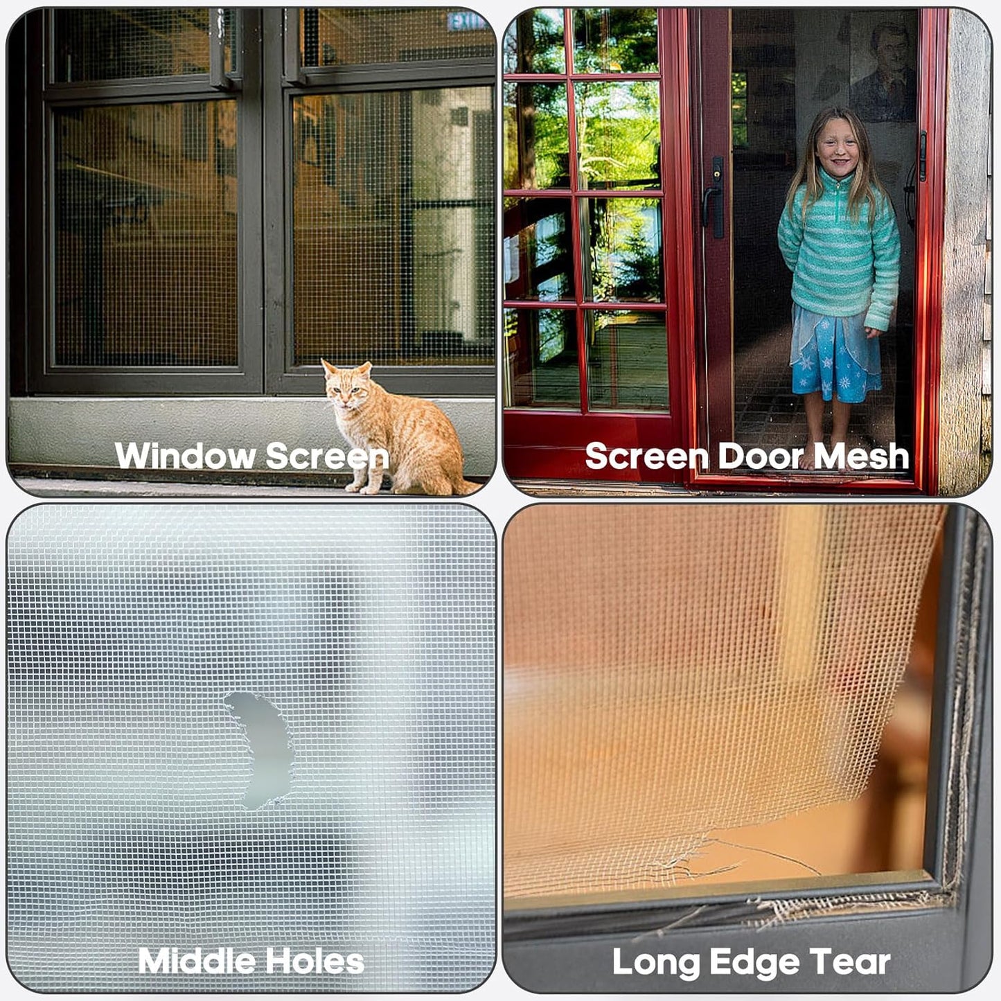 5" x 7" Black/Grey Screen Repair Kit, 6 PCS Window Screen Patch Repair Tape for Mesh Window Door, Strong Adhesive Fiberglass Mesh Pacth Tape