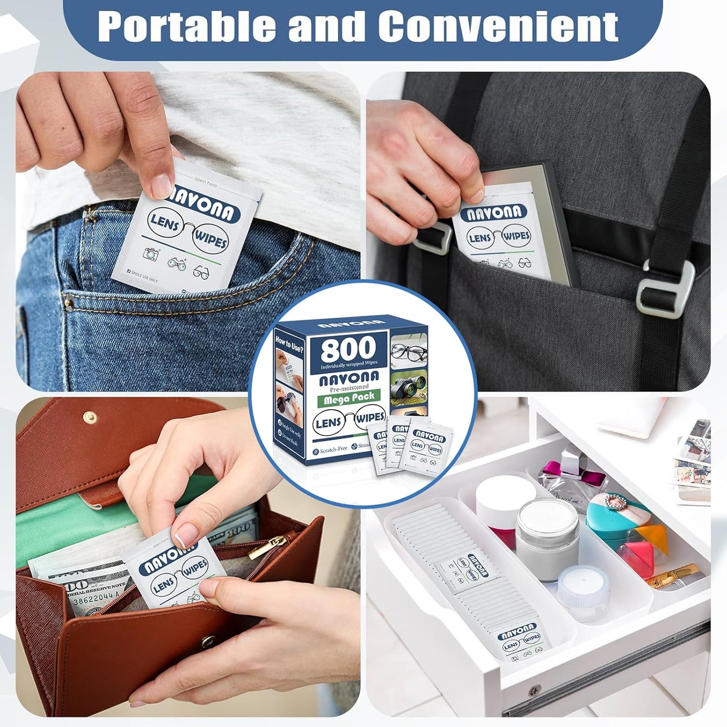 800 Count Lens Wipes for Eyeglasses – Pre-Moistened, Individually Wrapped Eyeglass Cleaning Wipes – Scratch-Free, Streak-Free Glasses Cleaner Wipes for Sunglasses & Camera Lens – Bulk Pack