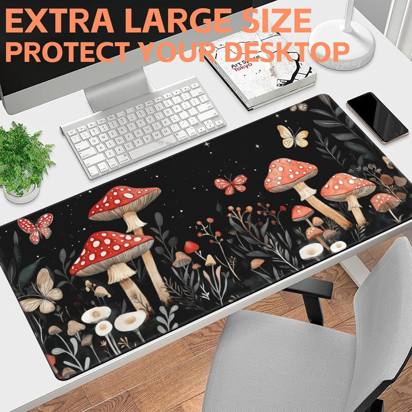 Mouse Pad Large Magical Fantasy Mushroom Non-Slip Game Desk Mat with Stitched Edge Laptop Keyboard Desk Pad for Work Home Gaming (35.4 x 15.7 Inches)