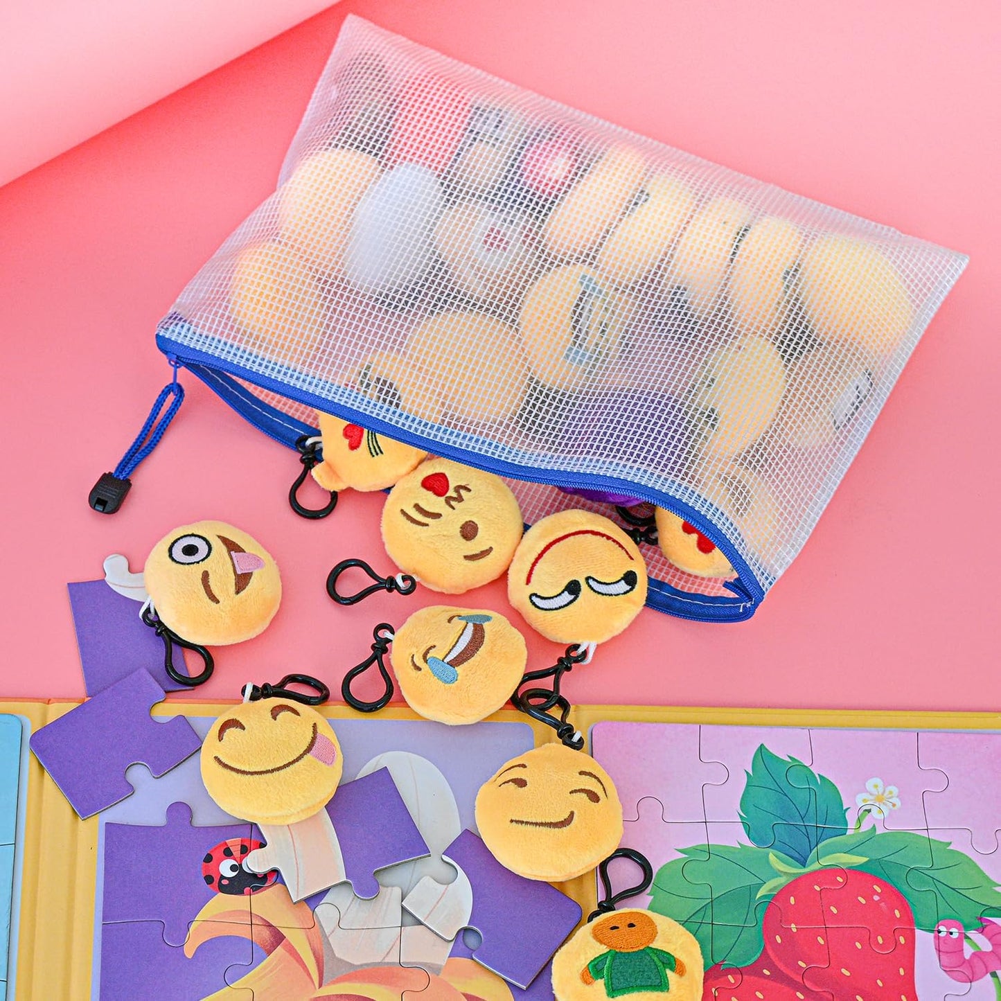 AUSTARK 10 Pcs Zipper File Bags, Waterproof Plastic Mesh Pouch for Office School, Board Game Storage Bags (B5 Size 11.4''x8.2'', White and Blue)