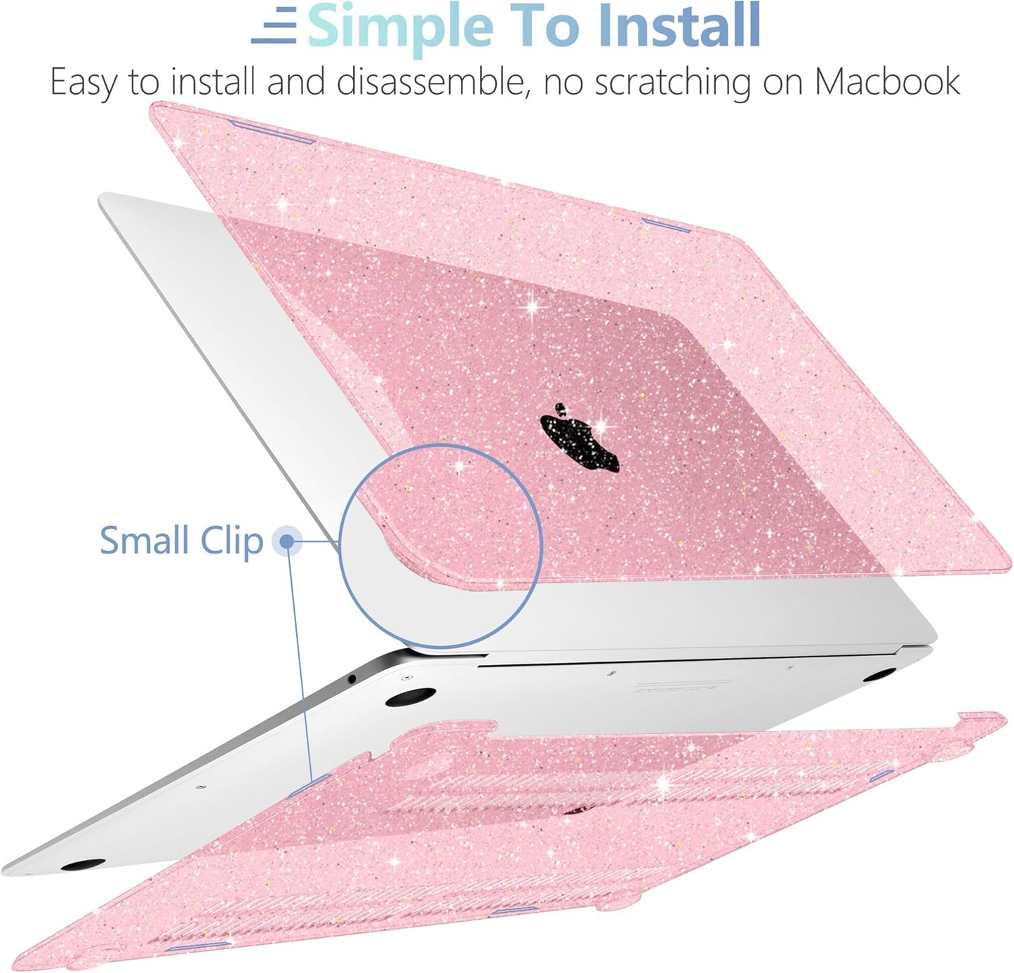 MEEgoodo Case for MacBook Air 13 inch 2021 2020 2019 2018 Released A2337 M1 A2179 A1932 with Touch ID, Thin Soft PC Hard Shell with Keyboard Cover Compatible with MacBook Air Case 13.3, Glitter Pink