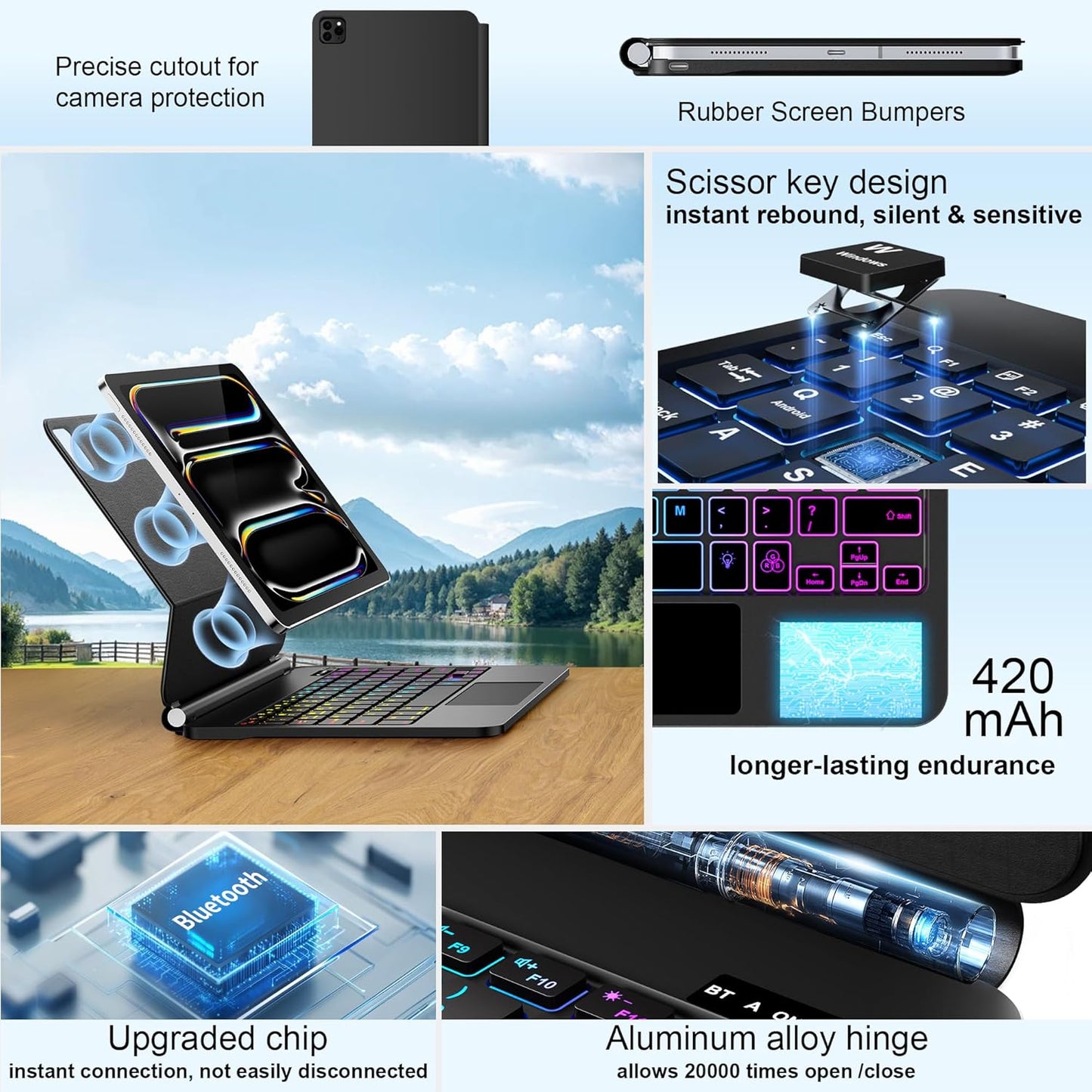 for iPad Pro 13 Inch Case with Keyboard (M4, 2024)๏ผMagic-Style Magnetic โ 7 Colors Backlight -Floating Cantilever Stand - Multi-Touch Trackpad Keyboard Case for iPad Pro 13