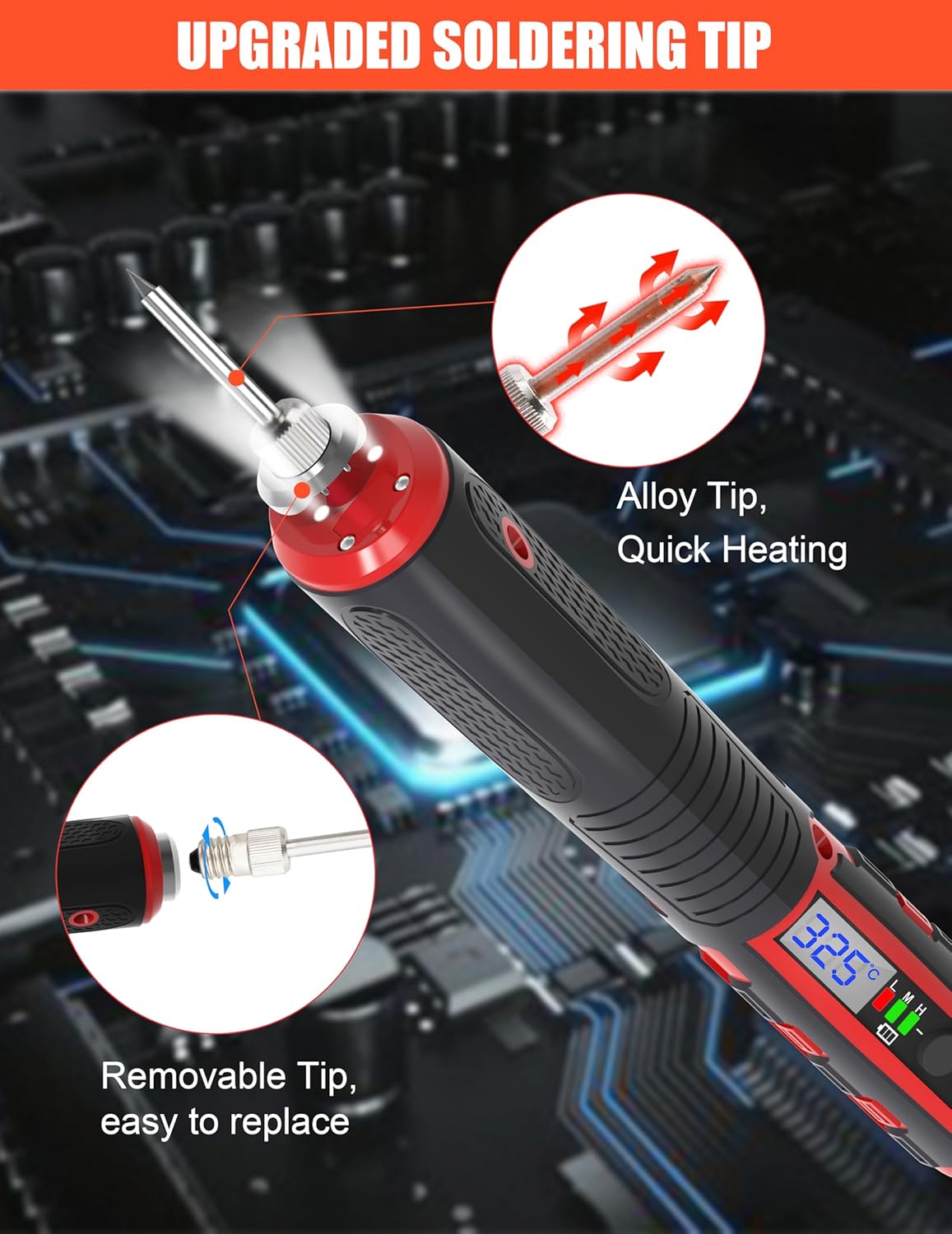 FrogBro Cordless Soldering Iron with Adjustable Cordless Temperature 392°F-842°F Type-C Fast Charging, LED Display, Portable Rechargeable Soldering Kit,Auto Sleep/Shut-Off & Safety Lock