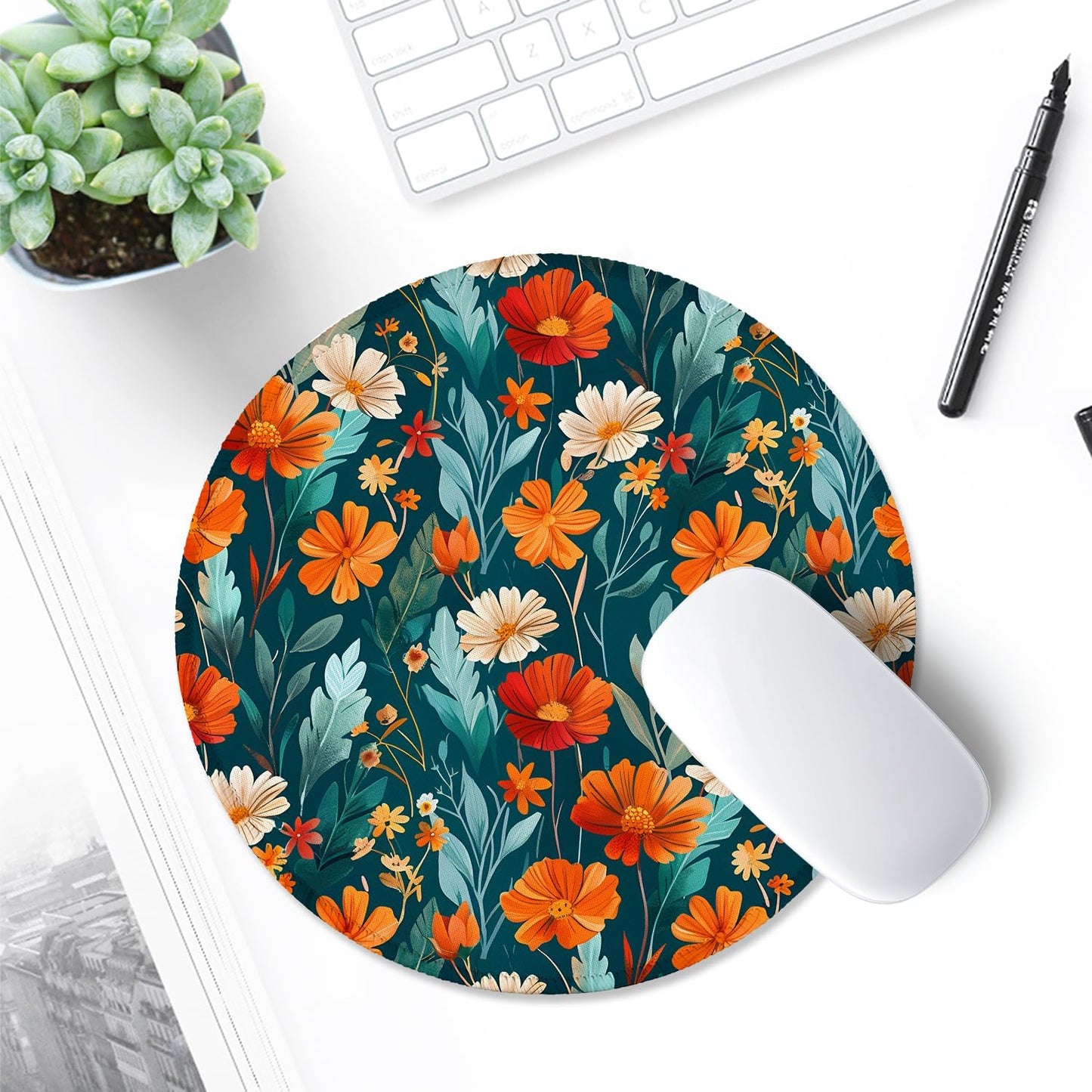 ITNRSIIET Round Mouse Pad with Stitched Edge Premium-Textured Waterproof Non-Slip Rubber Base Desktop Protection Mat Diameter 8.7 inches, Beautiful Flowers