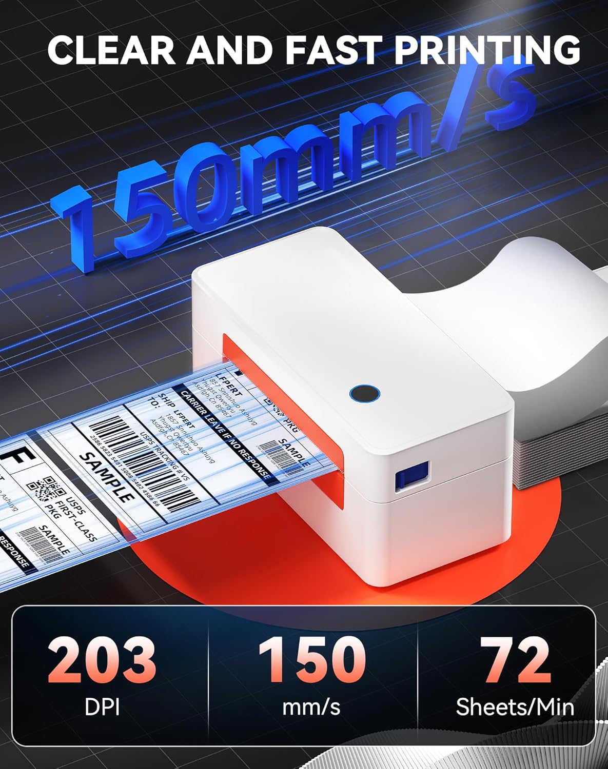 Bluetooth Thermal Label Printer, Wireless 4x6 Shipping Label Printer for Small Business & Shipping Package Compatible with Android, iOS, Windows & Mac, Used for Amazon, Ebay, Shopify, USPS Etc