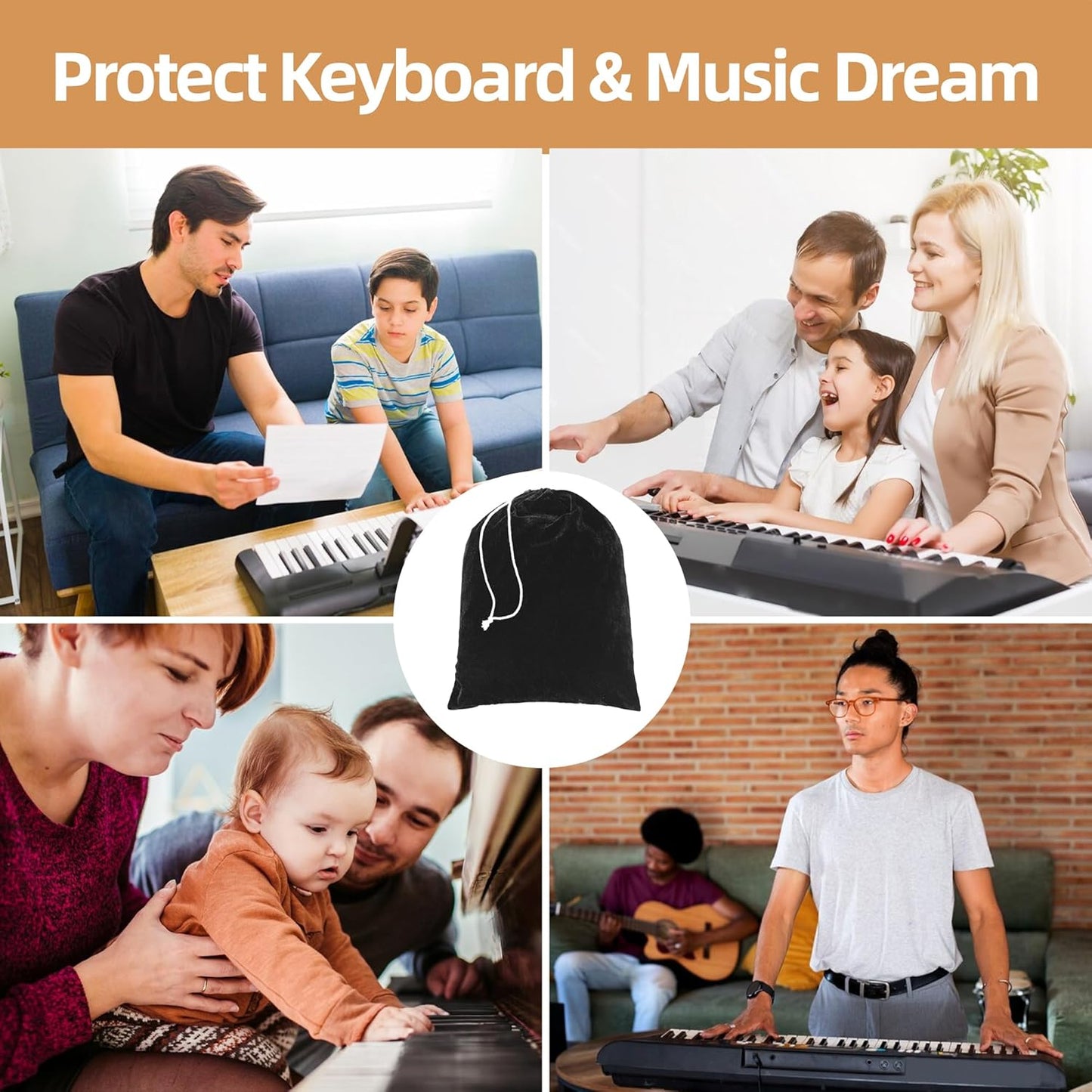 Upright Piano Keyboard Dust Cover, Stretchy Music Dirt Proof Keyboard Cover With Durable Elastic & Cord Lock Must Have Piano Accessories