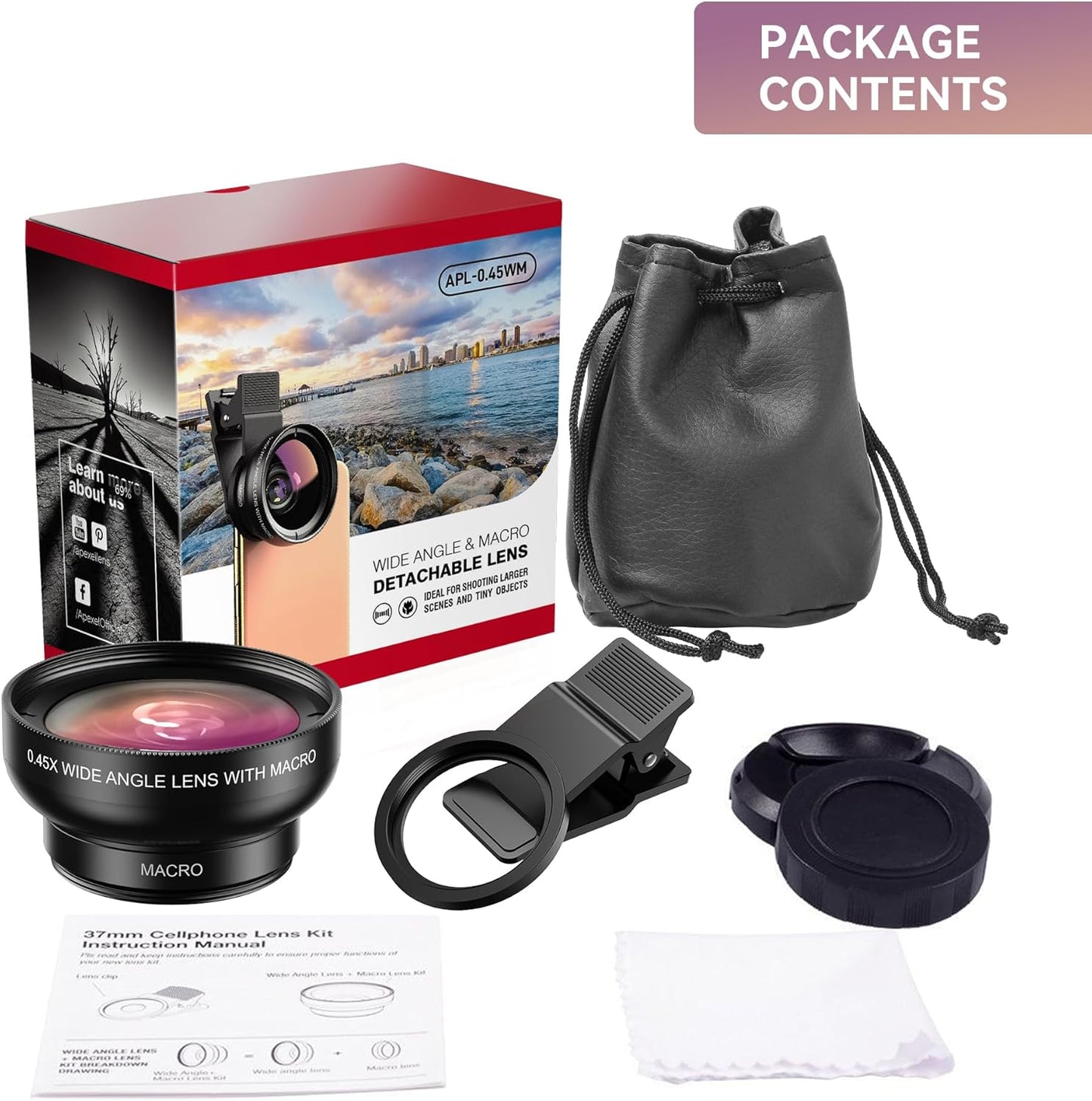 MIAO LAB 2-in-1 Phone Camera Lens Kit, 12.5X Macro + 0.45X Wide Angle (140°) Cell Phone Clip-on Lens for iPhone/Android, Includes Travel Bag