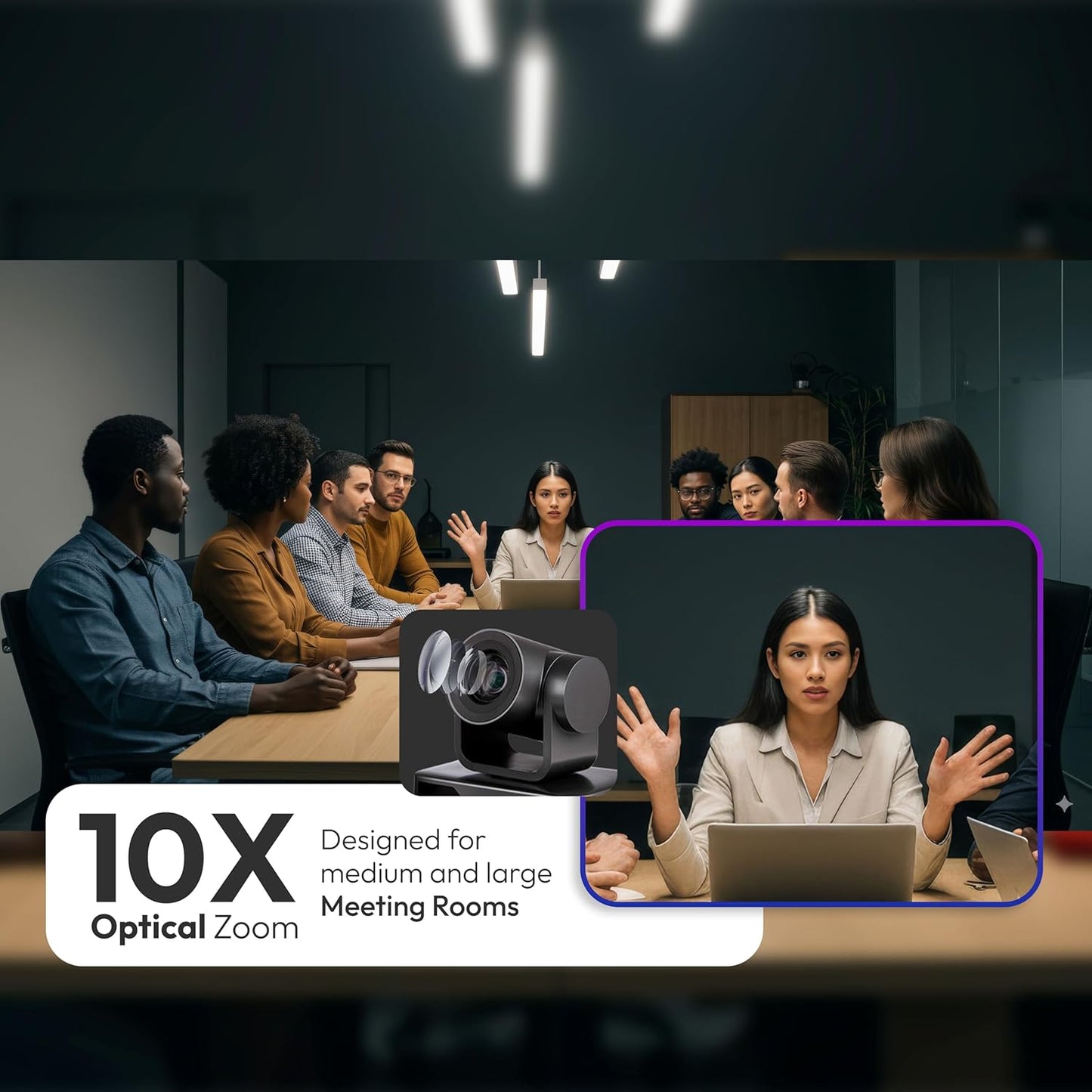Teams Video Conferencing System – Full HD 1080p PTZ Camera with 10x Optical Zoom, 360° Omnidirectional Speakerphone, Noise Cancellation, Plug-and-Play USB, Zoom & Microsoft Teams Compatible