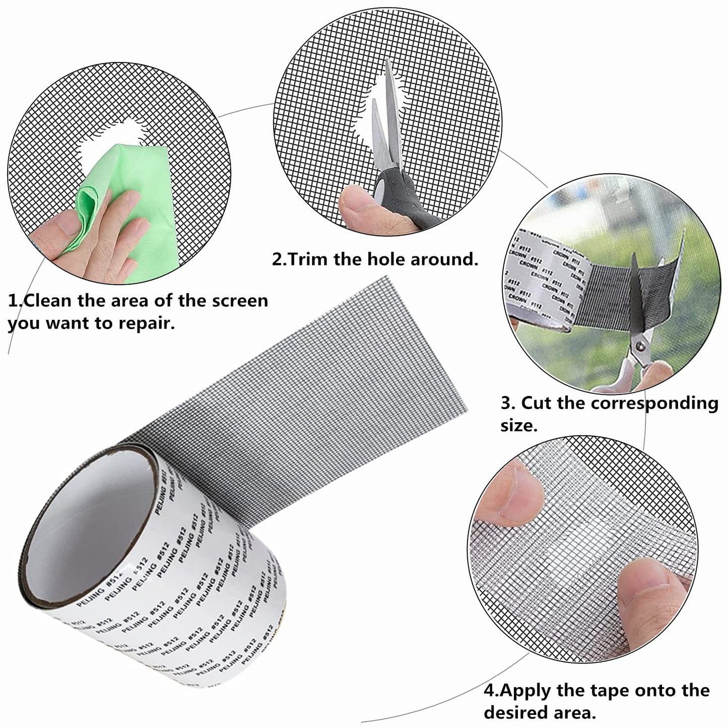 Extra Wide 4” X 197” (16.5FT) Window Screen Repair Tape Kit, Strong Adhesive Fiberglass Covering Mesh Repair Patch Tape for Window Door Tears Holes