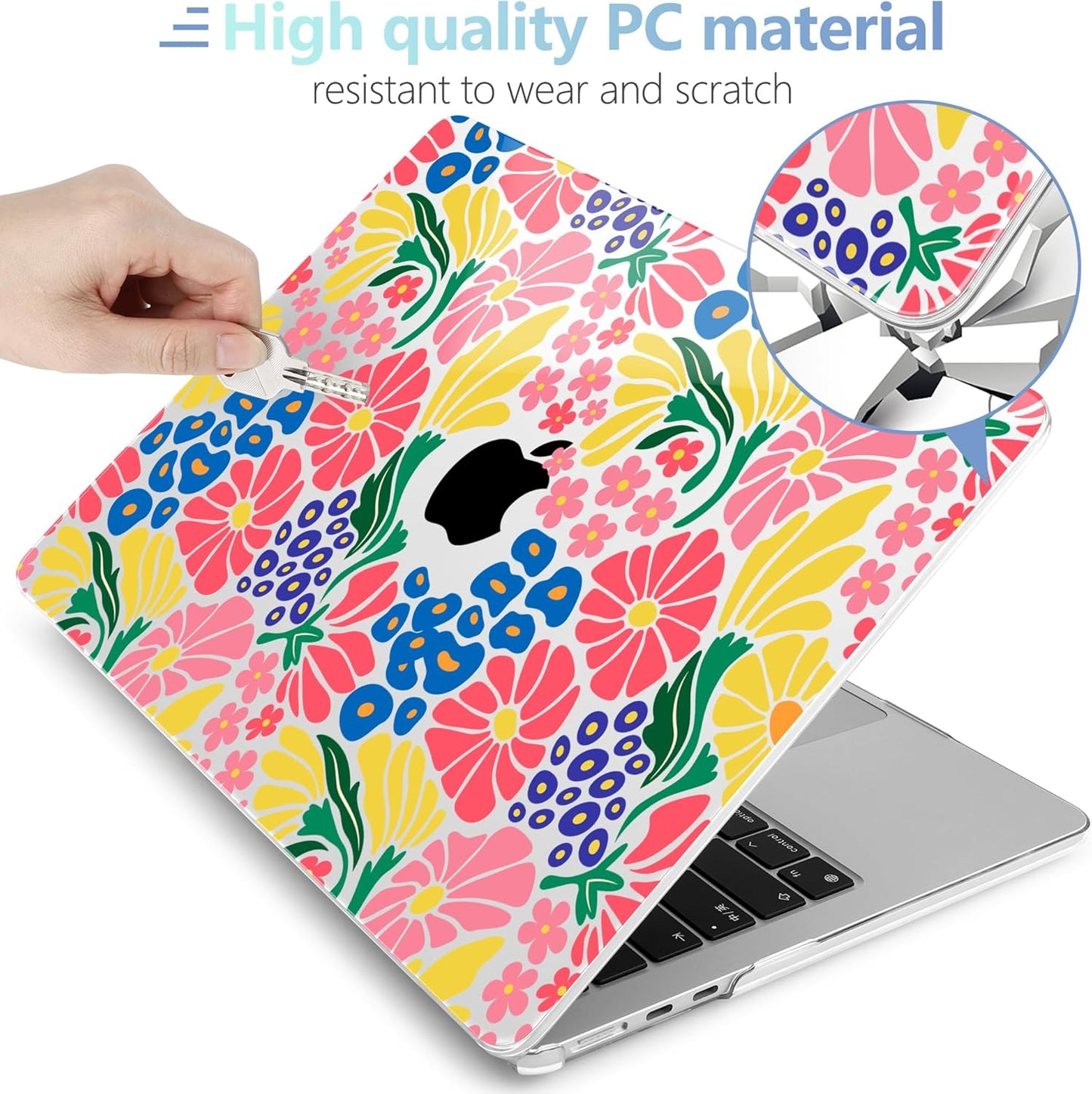 MEEgoodo Case for MacBook Air M4/M3/M2 13.6 inch 2025 2024 2022, Fit Model A3240 A3113 A2681, Compatible with MacBook Air 13 inch, Laptop Hard Shell Case with Keyboard Cover, Groovy Flower