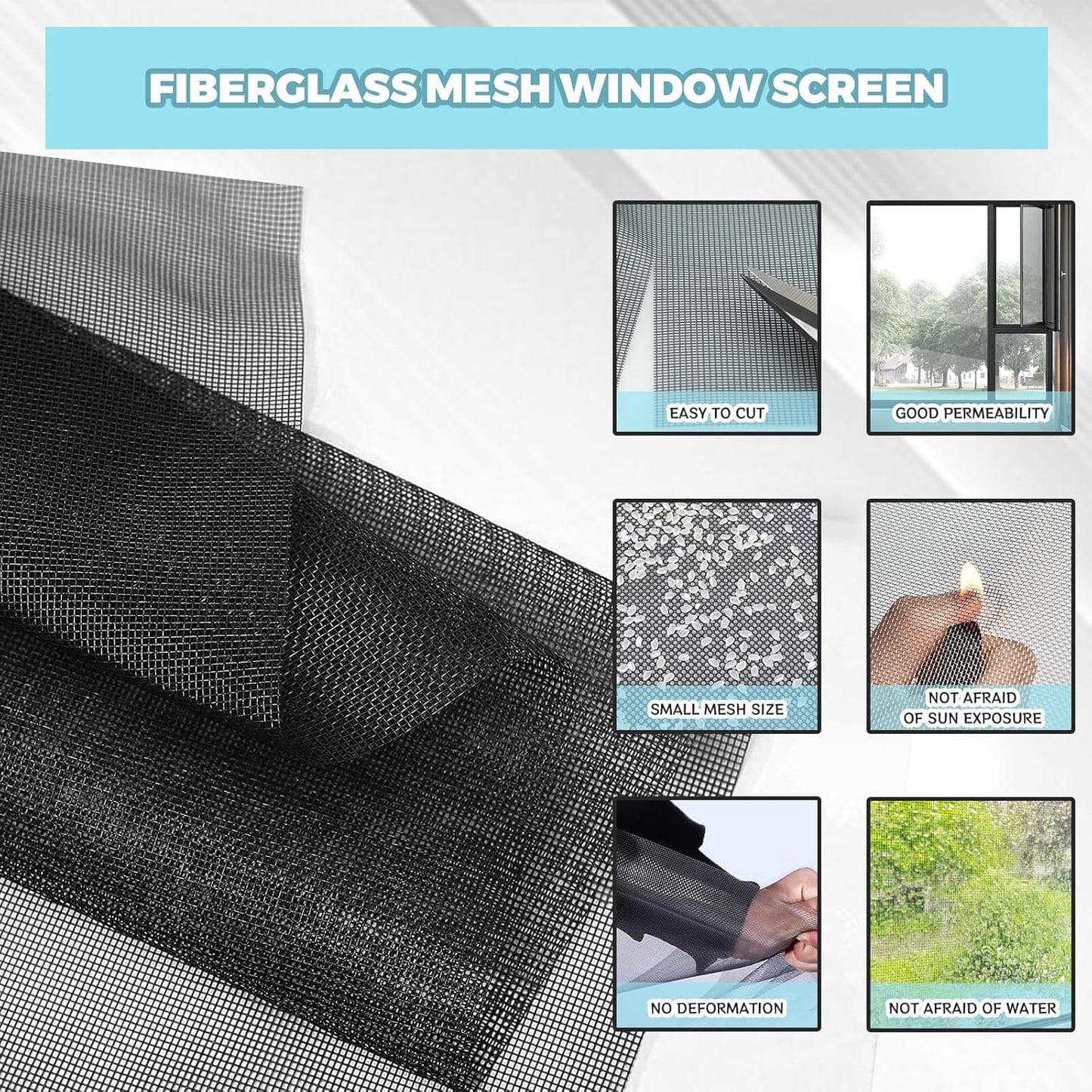 Window Screen Replacement Kit, 8-in-1 DIY Screen Door Repair Kit with Fiberglass Mesh 48"x118" Spline Tools for Sliding Door Patio Screen House Windows French Doors