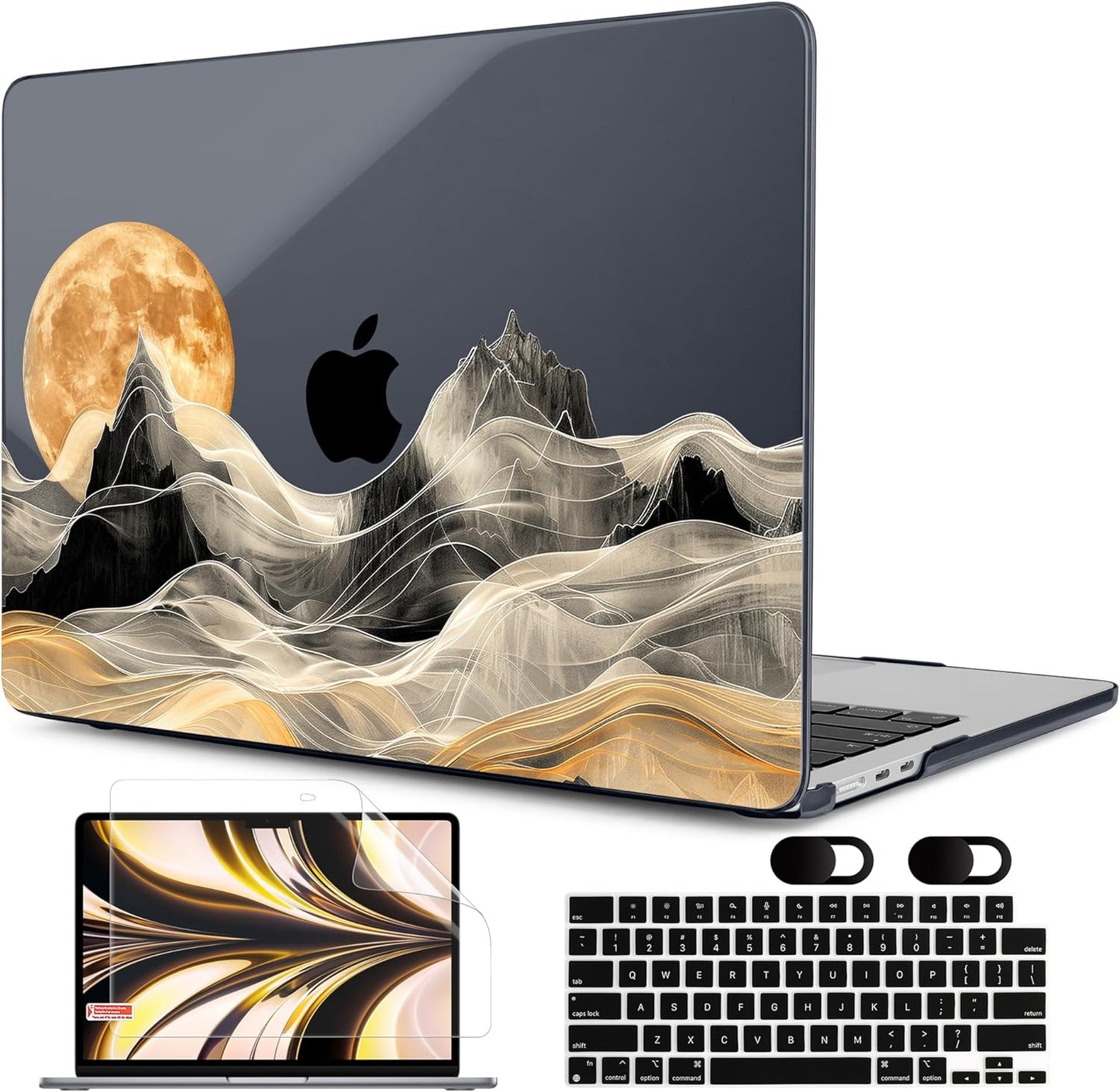 MEEgoodo Case for M4/M3/M2 MacBook Air 13.6 inch Case 2025 2024 2022, Fit Model A3240/A3113/A2681, Laptop Hard Shell with Keyboard Cover Compatible with MacBook Air 13 inch, Mystical Full Moon