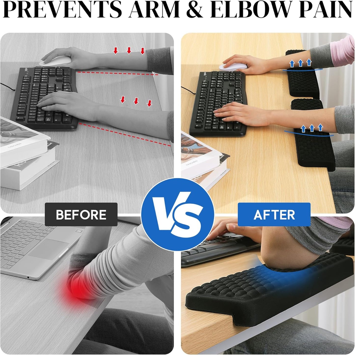 MABOZOO L-Shaped Desk Wrist Elbow Rests, 2PCS Memory Foam Elbow Support Padding with Non-Slip Bottom, Ergonomic Wrist Cushions for Table or Desk Edge
