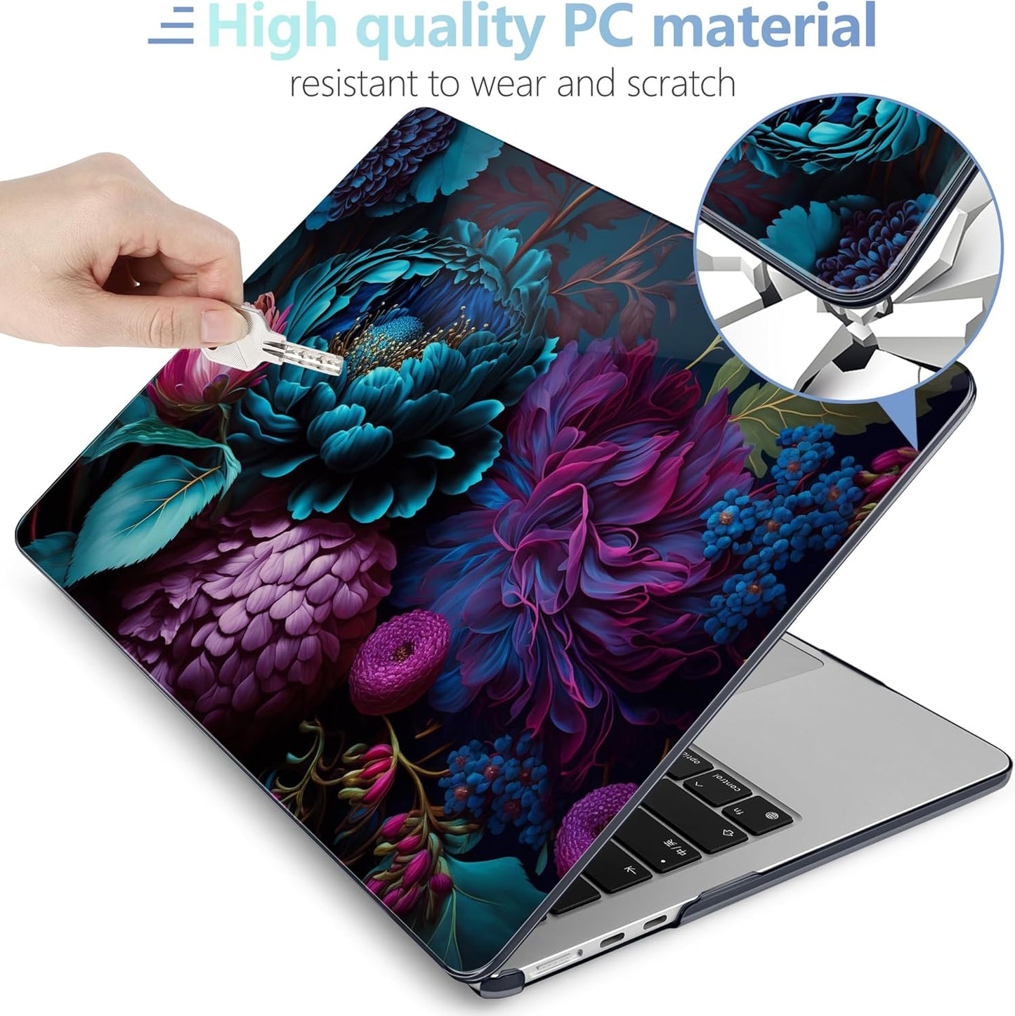 MEEgoodo Case for M4/M3/M2 MacBook Air 13.6 inch Case 2025 2024 2022, Fit Model A3240/A3113/A2681, Laptop Hard Shell with Keyboard Cover Compatible with MacBook Air 13 inch, Beautiful Fantasy Flower