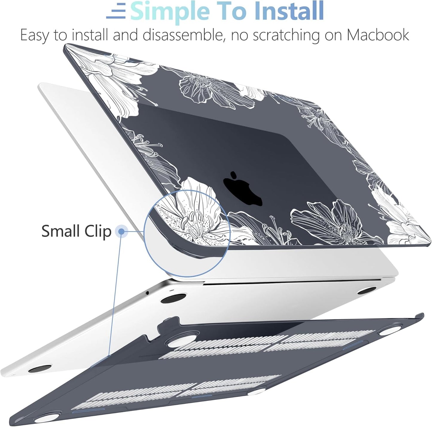 MEEgoodo Case for M4/M3/M2 MacBook Air 13.6 inch Case 2025 2024 2022, Fit Model A3240/A3113/A2681, Laptop Hard Shell with Keyboard Cover Compatible with MacBook Air 13 inch, Lily Floral