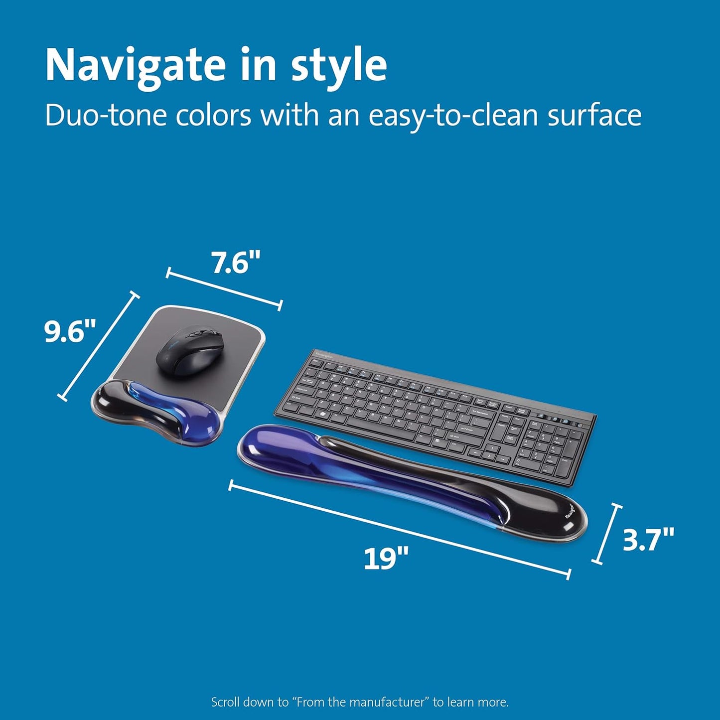 Kensington Duo Gel Mouse & Keyboard Wrist Rest Bundle Set, Ergonomic Keyboard and Mouse Pad With Wrist Support, Keyboard Wrist Rest, Computer Keyboard Pad, Cooling Gel, Non-Skid Backing, Blue K52920WW