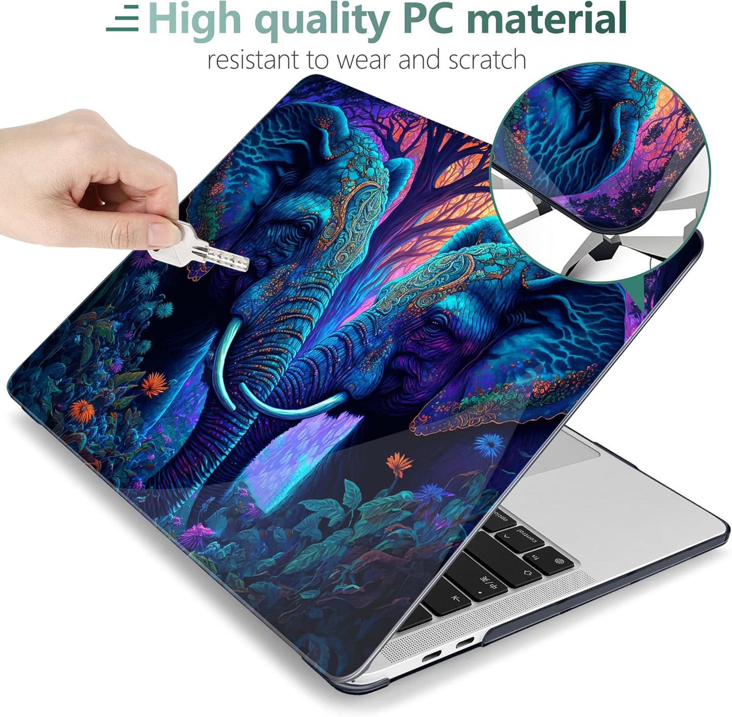 MEEgoodo Case for MacBook Pro 13 inch 2022 2021 2020 New A2338 M2/M1 A2251 A2289, Laptop Hard Shell Cases with Keyboard & Camera Cover Compatible Case, Elephants (A2338/A2251/A2289)