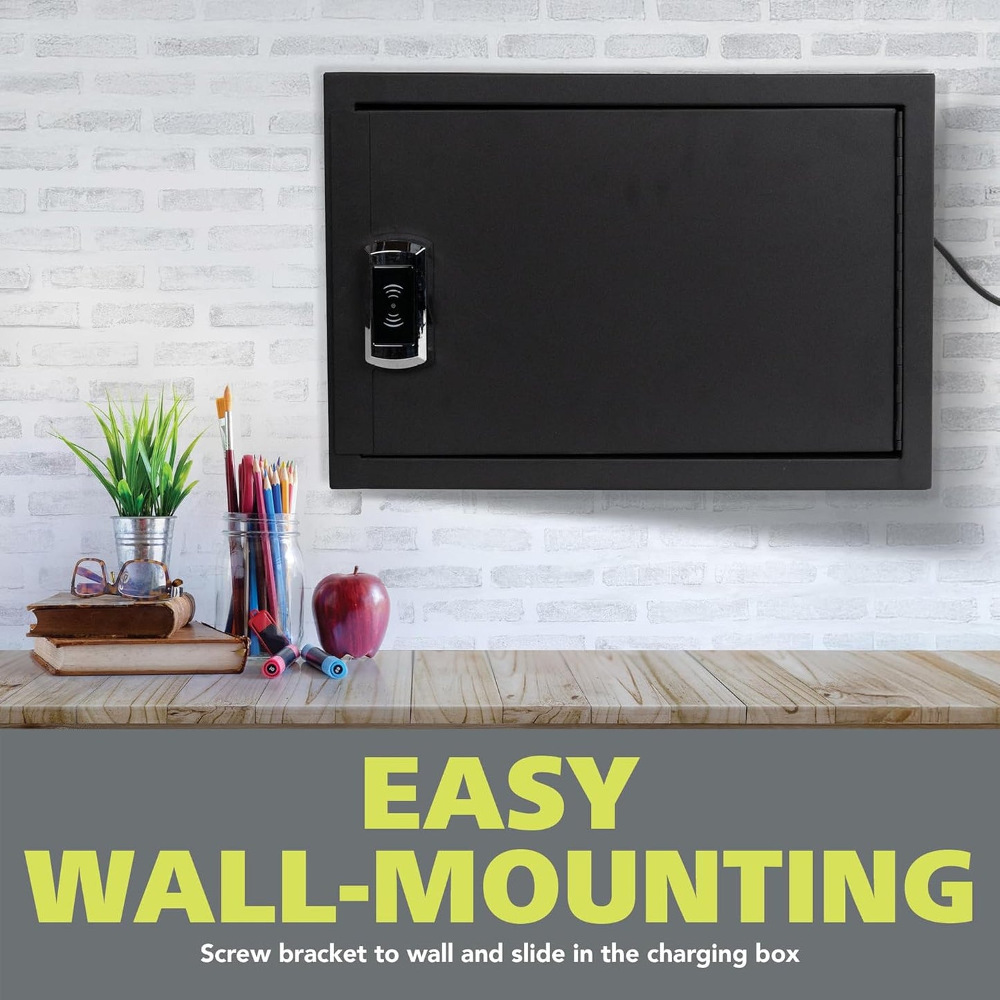 Pearington 12-Device Charging Station for Laptops and Tablets, Wall-Mount Lockable Charging Cabinet for 12 Tablets/Chromebooks, Black