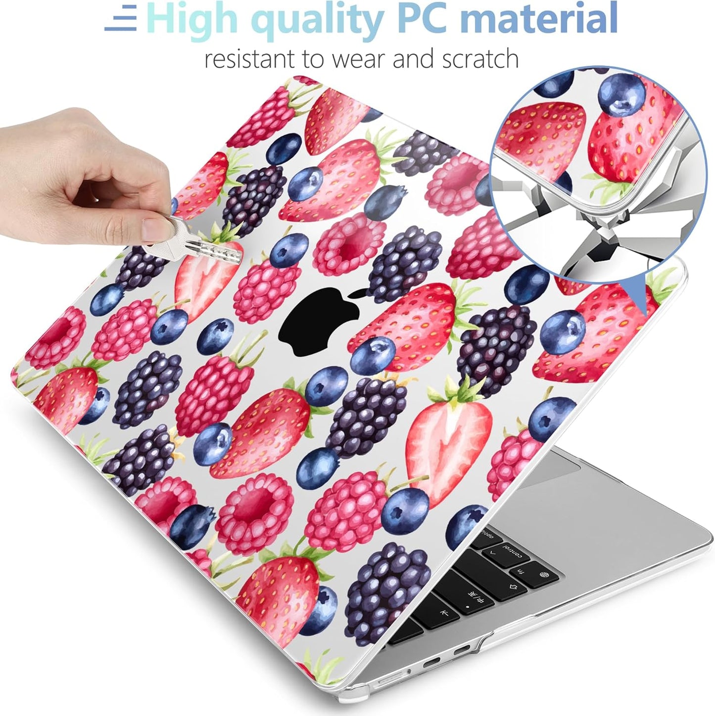 MEEgoodo Case for M4/M3/M2 MacBook Air 13.6 inch Case 2025 2024 2022, Fit Model A3240/A3113/A2681, Laptop Hard Shell with Keyboard Cover Compatible with MacBook Air 13 inch, Fresh Berries Pattern