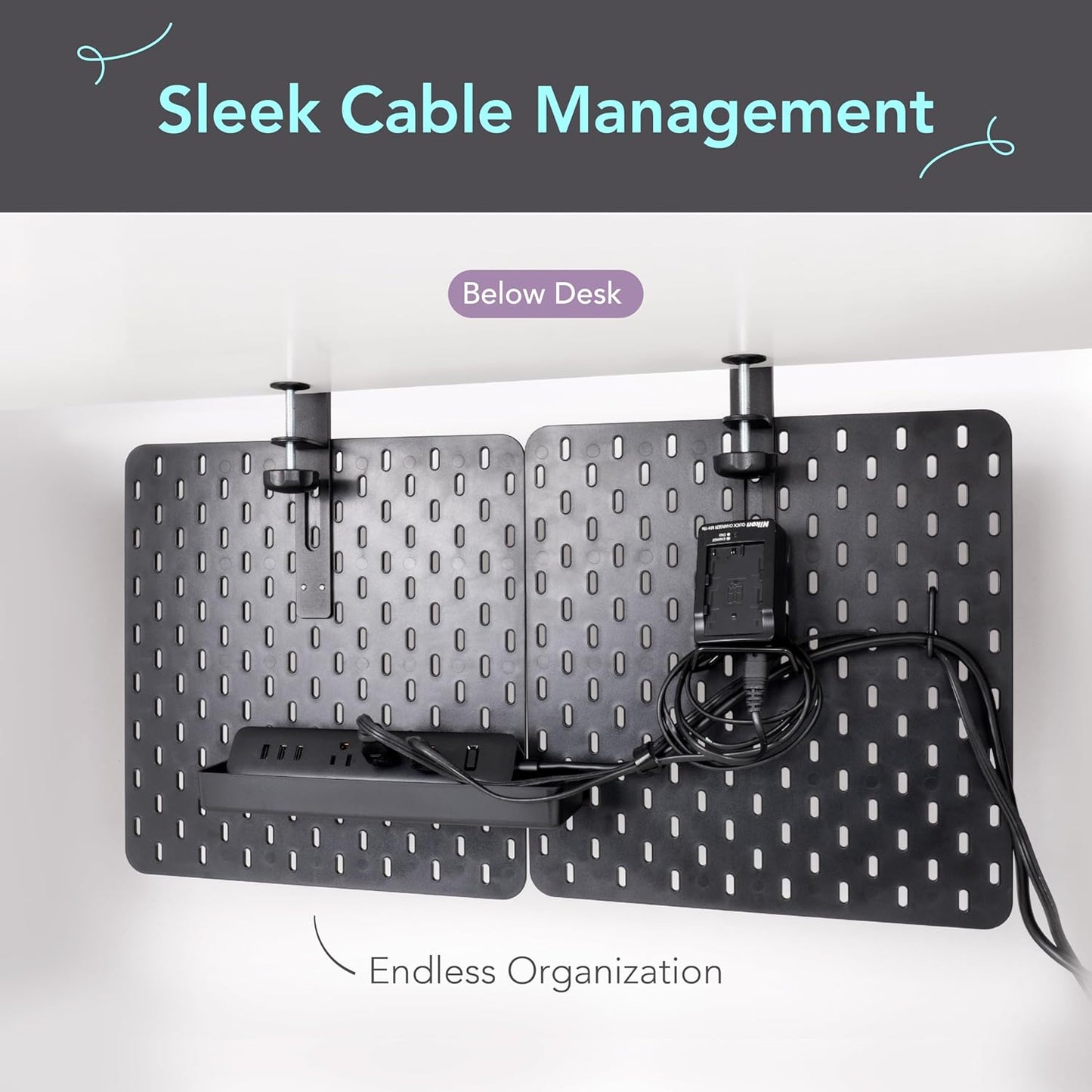 EHO Clamp-On Desk Pegboard, 2Pack (Combined Size 27 x 14 inch) Privacy Divider, Desk Partition Panel, No-Drill Desk Mounted Peg Board Organizer for Office, Gaming, Home, Black