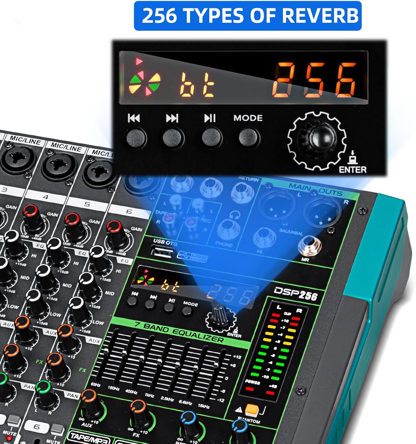 Depusheng PA6 professional DJ audio mixer 6 channel input built-in 256 kinds of DPS effects support 48V phantom power USB Bluetooth MP3 computer recording
