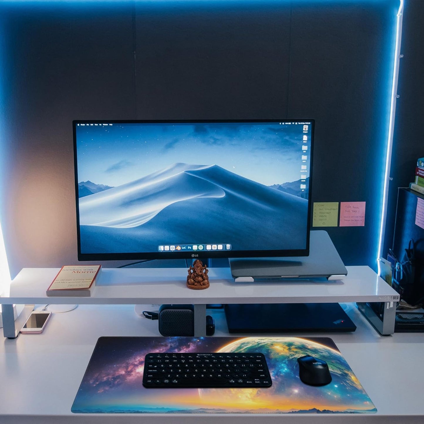 Desk Mat,Galaxy Earth Planet Desk Pad,Science Fiction Cosmic Large Gaming Mouse Pad for Desk,Extended Big Computer Keyboard Mouse Pad with Non-Slip Base and Stitched Edge,31.5"x11.8"