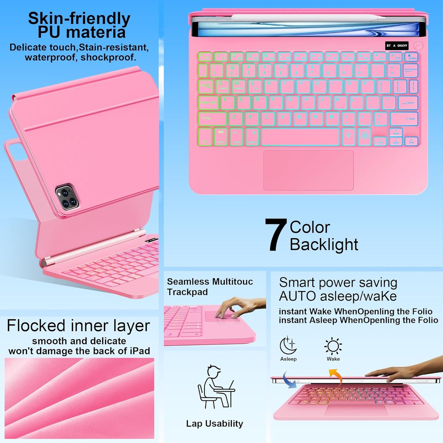 Keyboard Case for iPad Air 13 inch (M3 2025/M2, 2024),iPad Pro 12.9 inch (3/4/5/6th Gen),Magic-Style Magnetic – Floating Cantilever Stand – Backlit Keyboard Case with Multi-Touch Trackpad